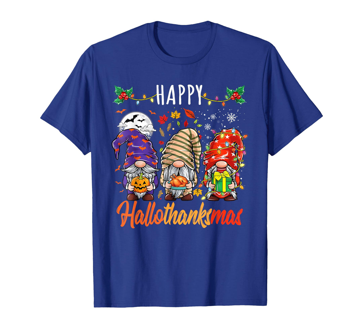 Happy Hallothanksmas Gnomes Lover Halloween Merry Christmas T-Shirt