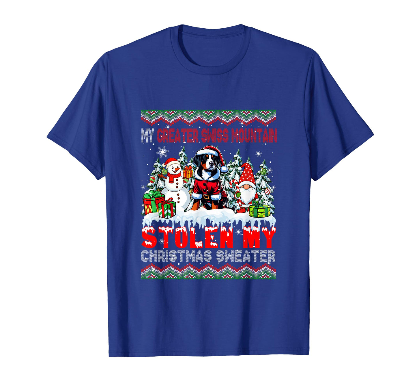 My Greater Swiss Mountain Stolen Christmas Sweater Dog Gnome T-Shirt