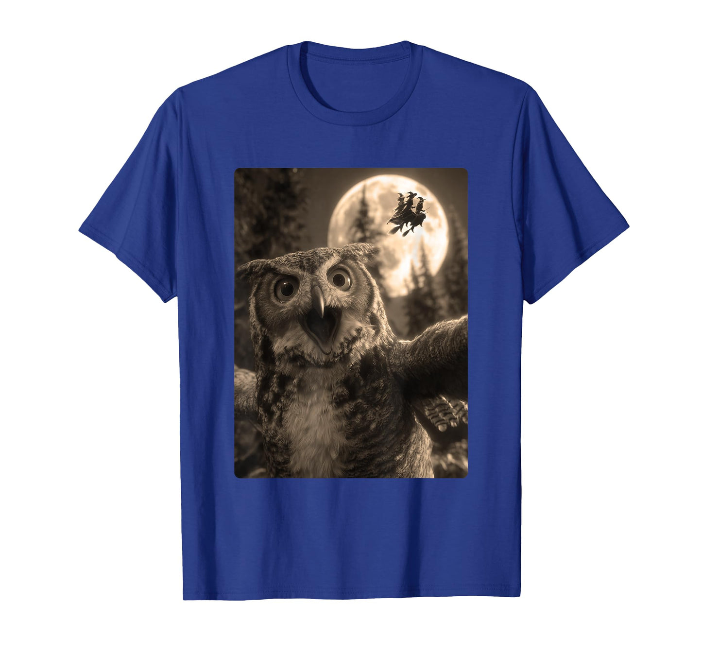 Funny Owl Selfie Full Moon Flying Witches Forest Halloween T-Shirt