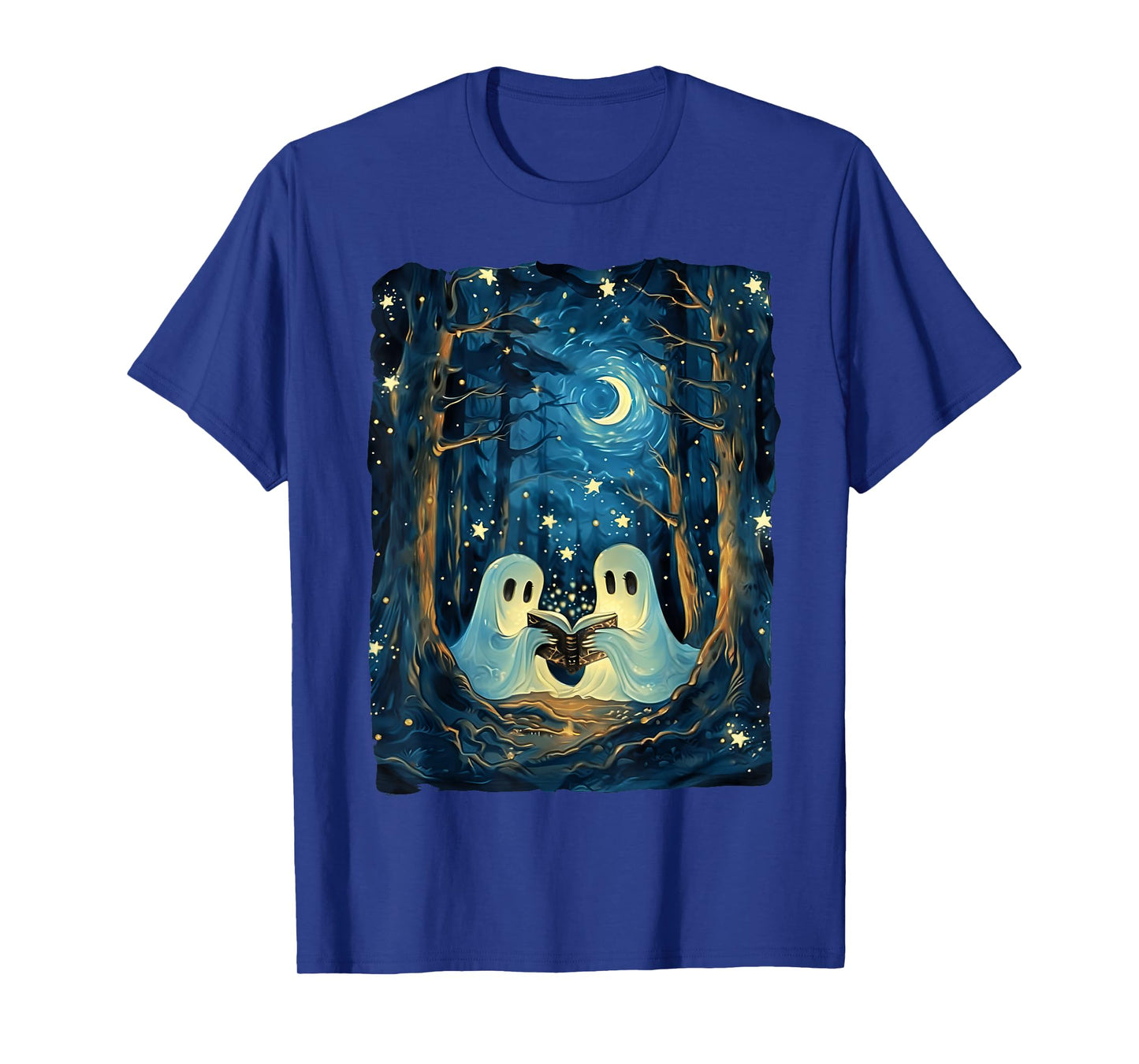 Starry Night Ghost Book Reading Camping Halloween Van Gogh T-Shirt