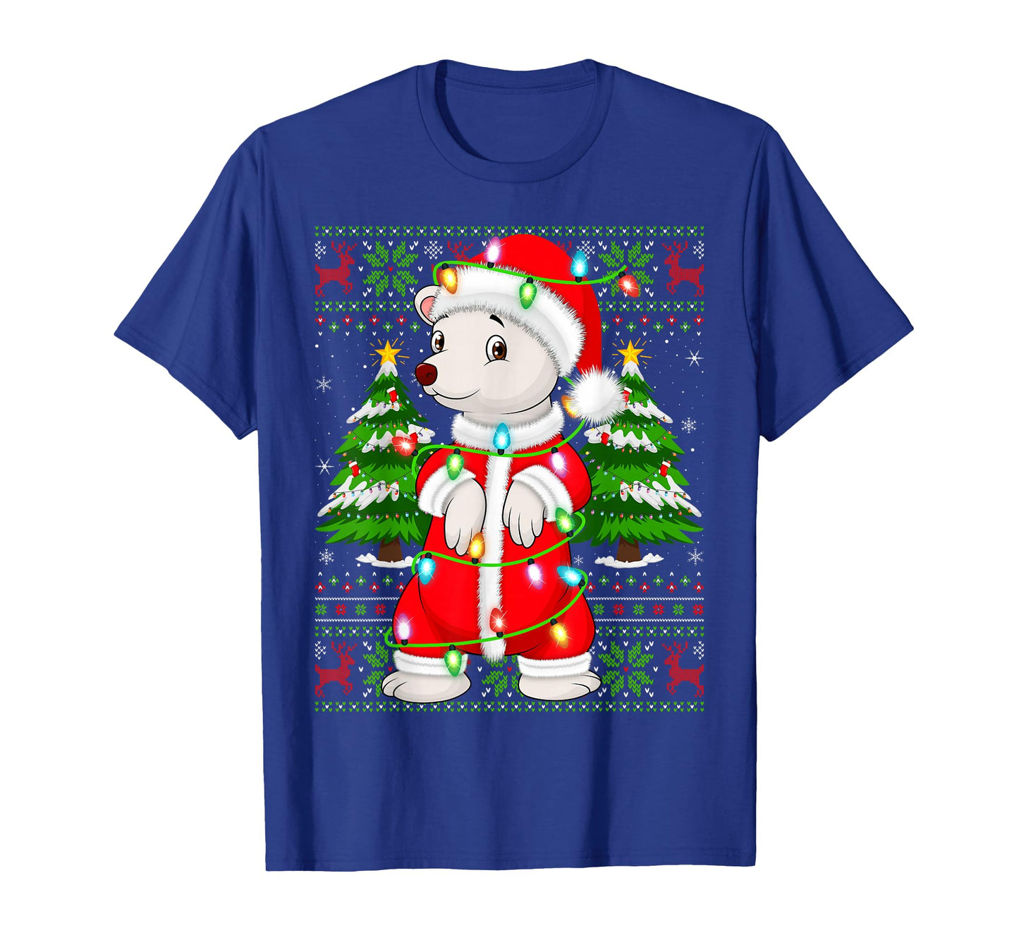 Polar Bear Christmas Lights Santa Costume Ugly Xmas Sweaters T-Shirt