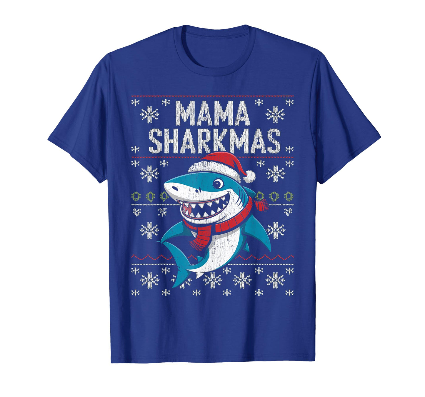 Mama Sharkmas Funny Shark Santa Hat Ugly Christmas Sweater T-Shirt