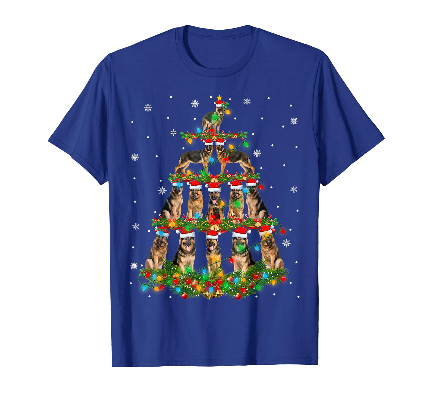 German Shepherd Dog Christmas Tree Lights Holiday Santa Xmas T-Shirt
