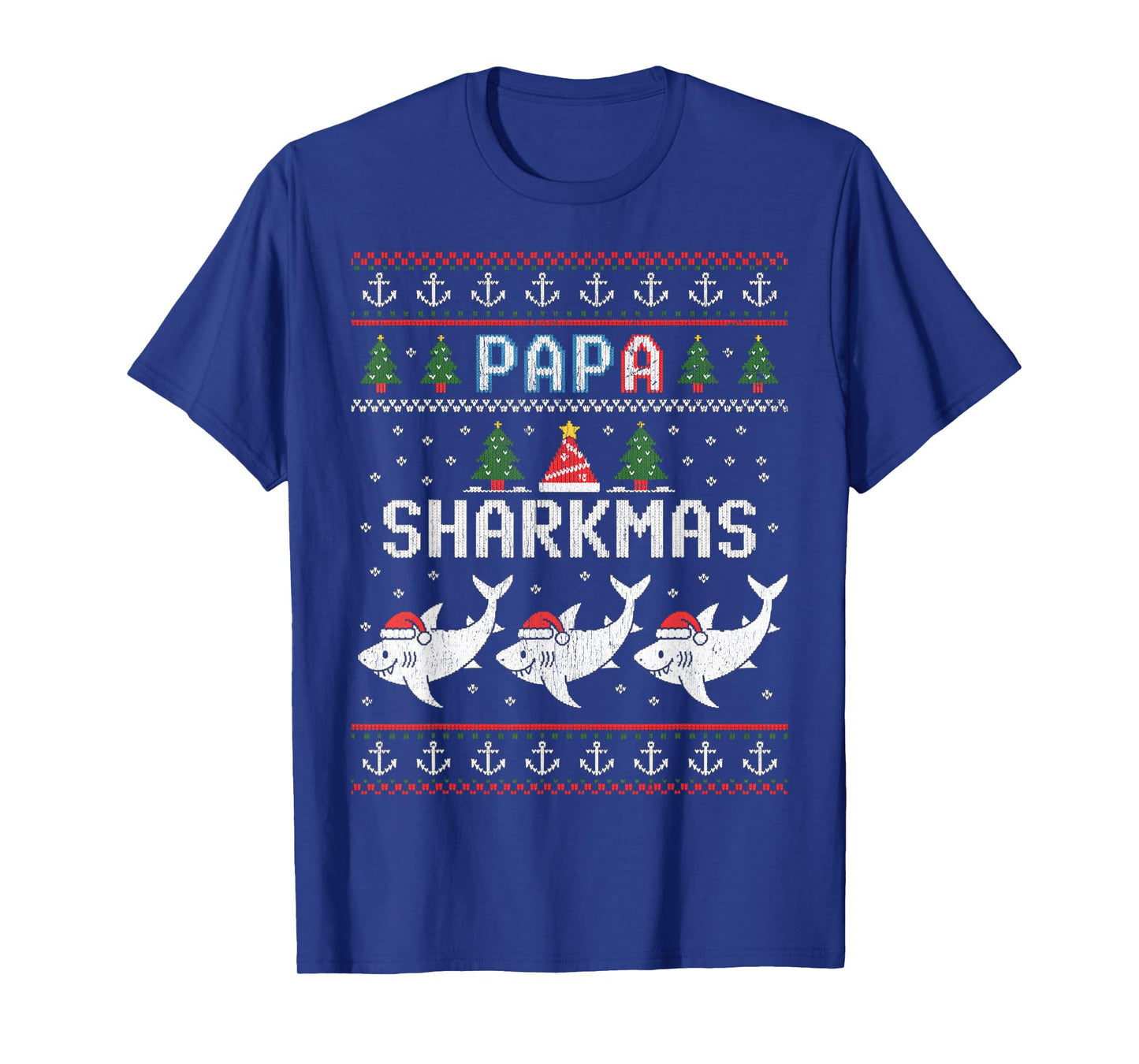 Papa Sharkmas Funny Shark Santa Hat Ugly Christmas Sweater T-Shirt