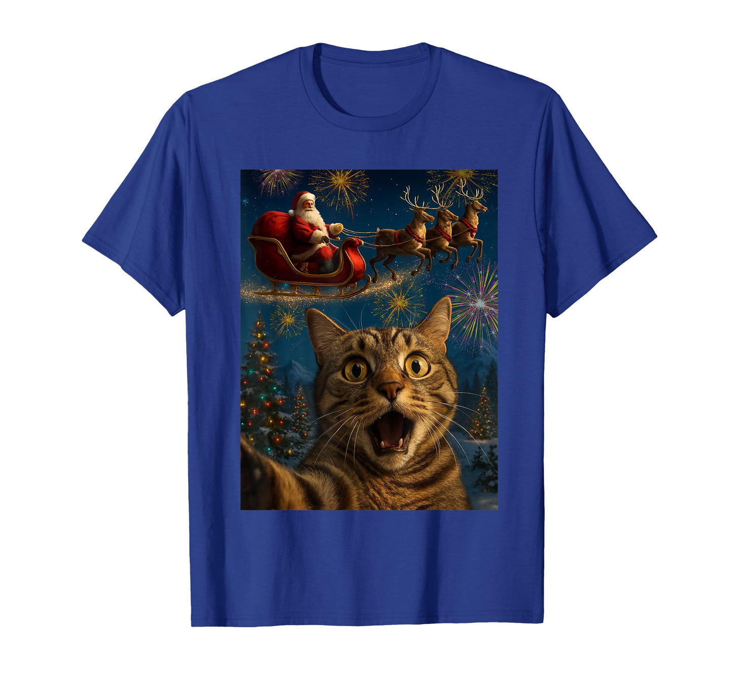 Cat Taking Selfie with Santa Claus Christmas T-Shirt