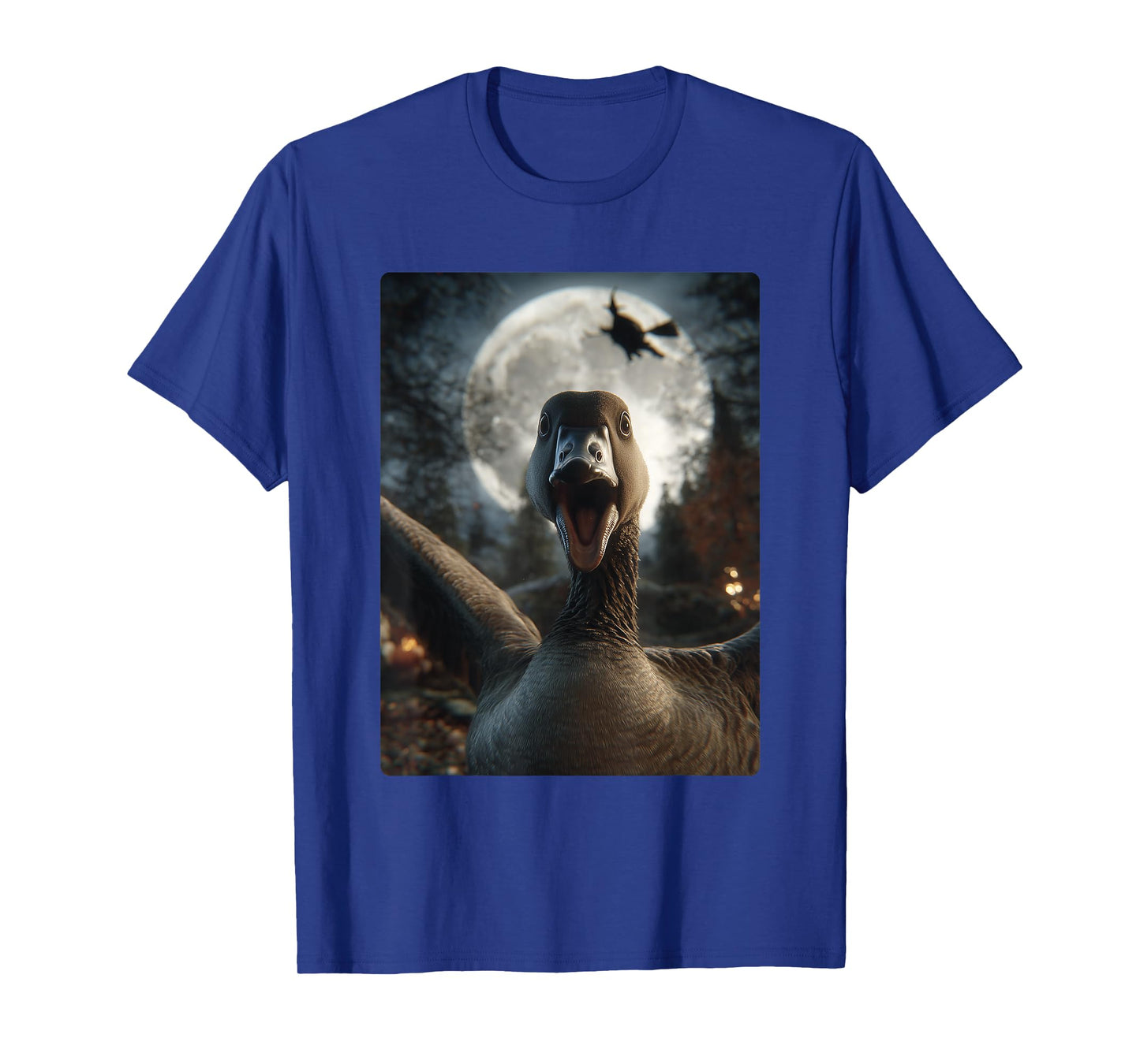 Funny Goose Selfie Full Moon Flying Witch Forest Halloween T-Shirt