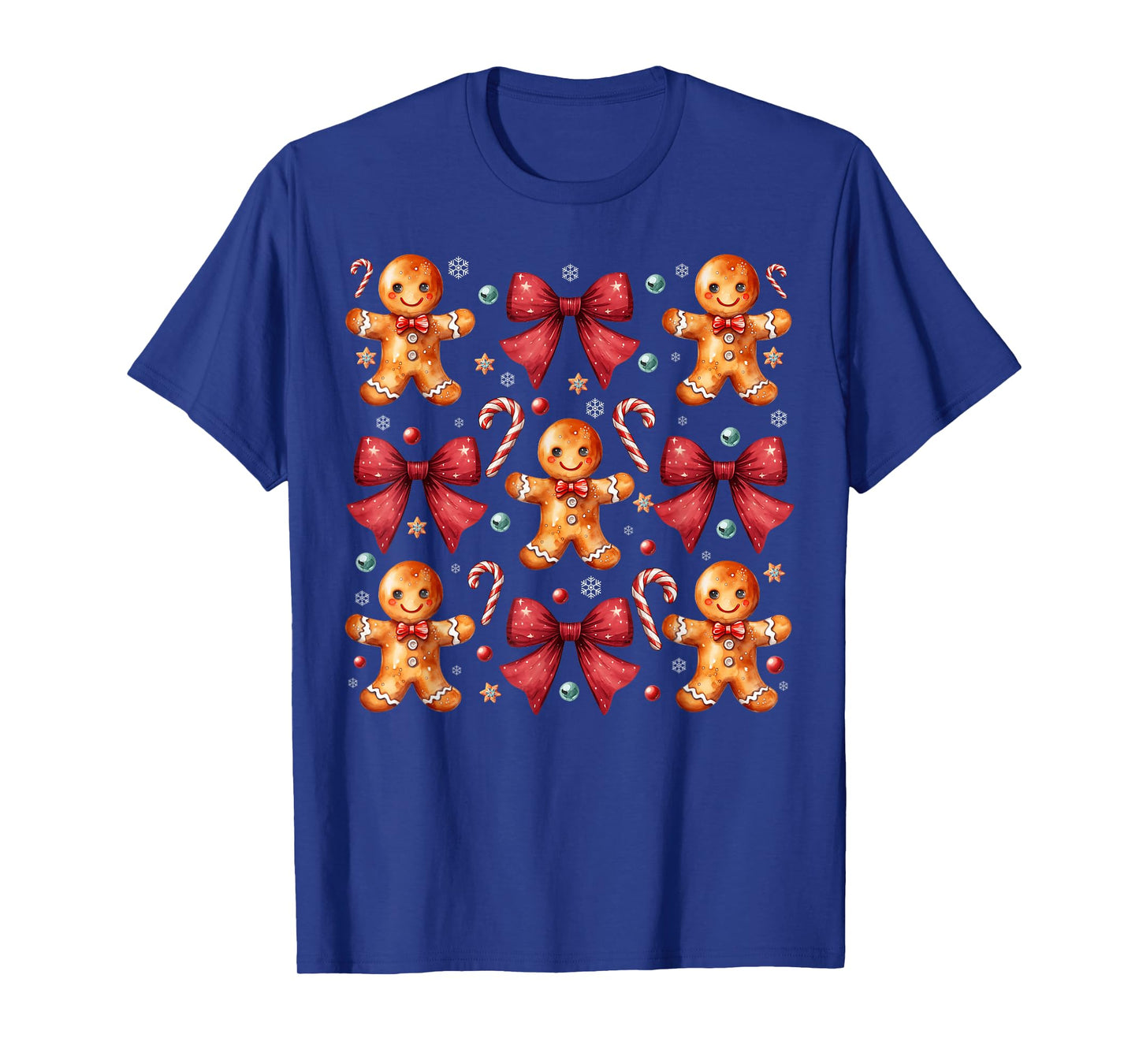 Cute Gingerbread Man Coquette Red Bow Xmas Cookie Women Girl T-Shirt
