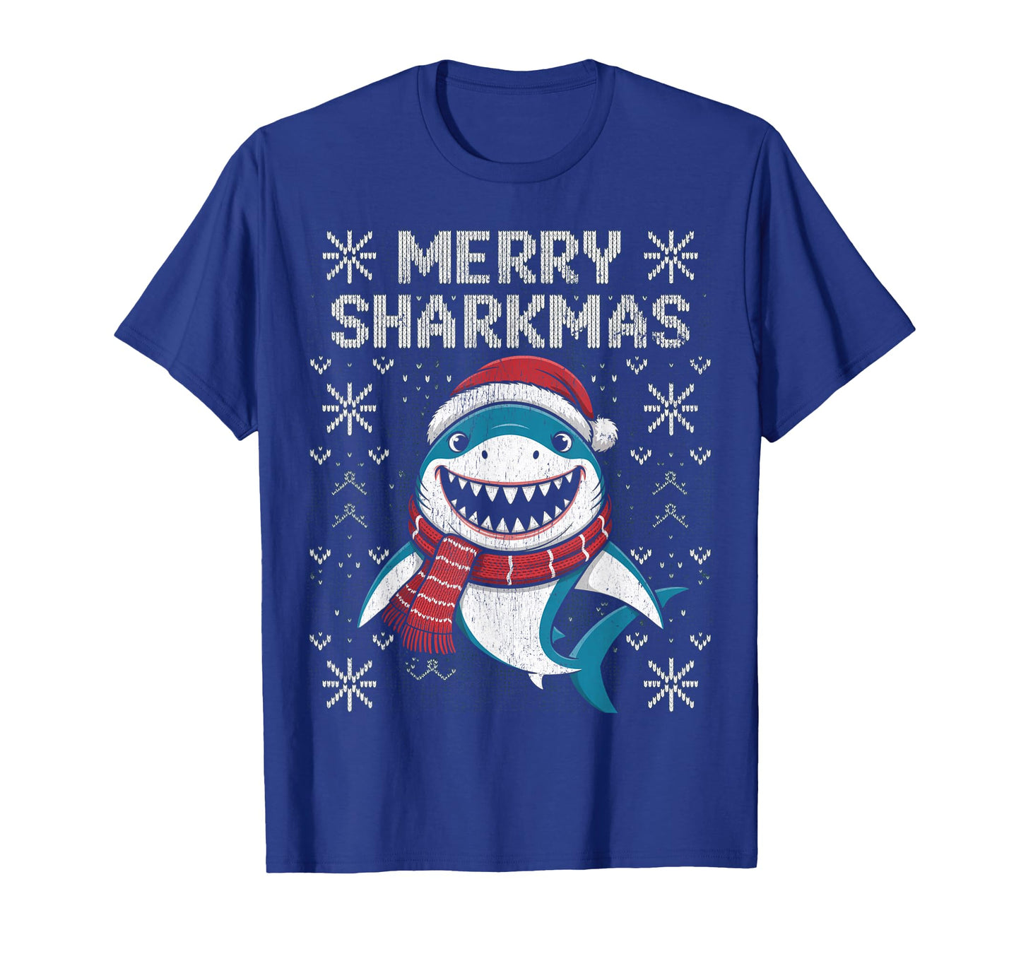 Merry Sharkmas Funny Shark Santa Hat Ugly Christmas Sweater T-Shirt