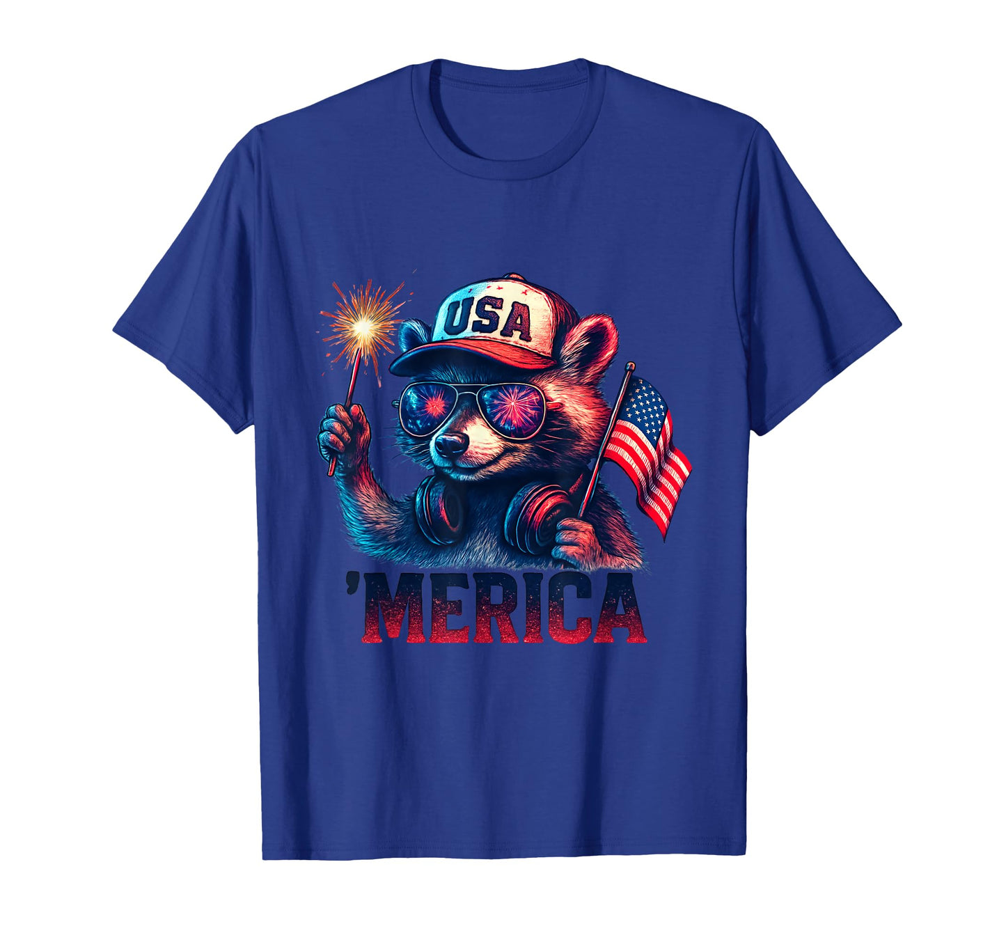 Raccoon Merica Funny Fireworks Patriotic 4th of July T-Shirt