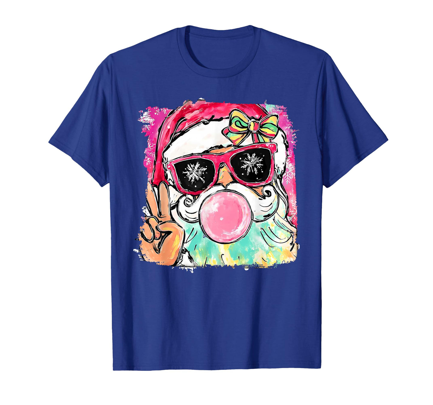 Vintage Santa Blowing Bubble Gum Coquette Bow Christmas T-Shirt