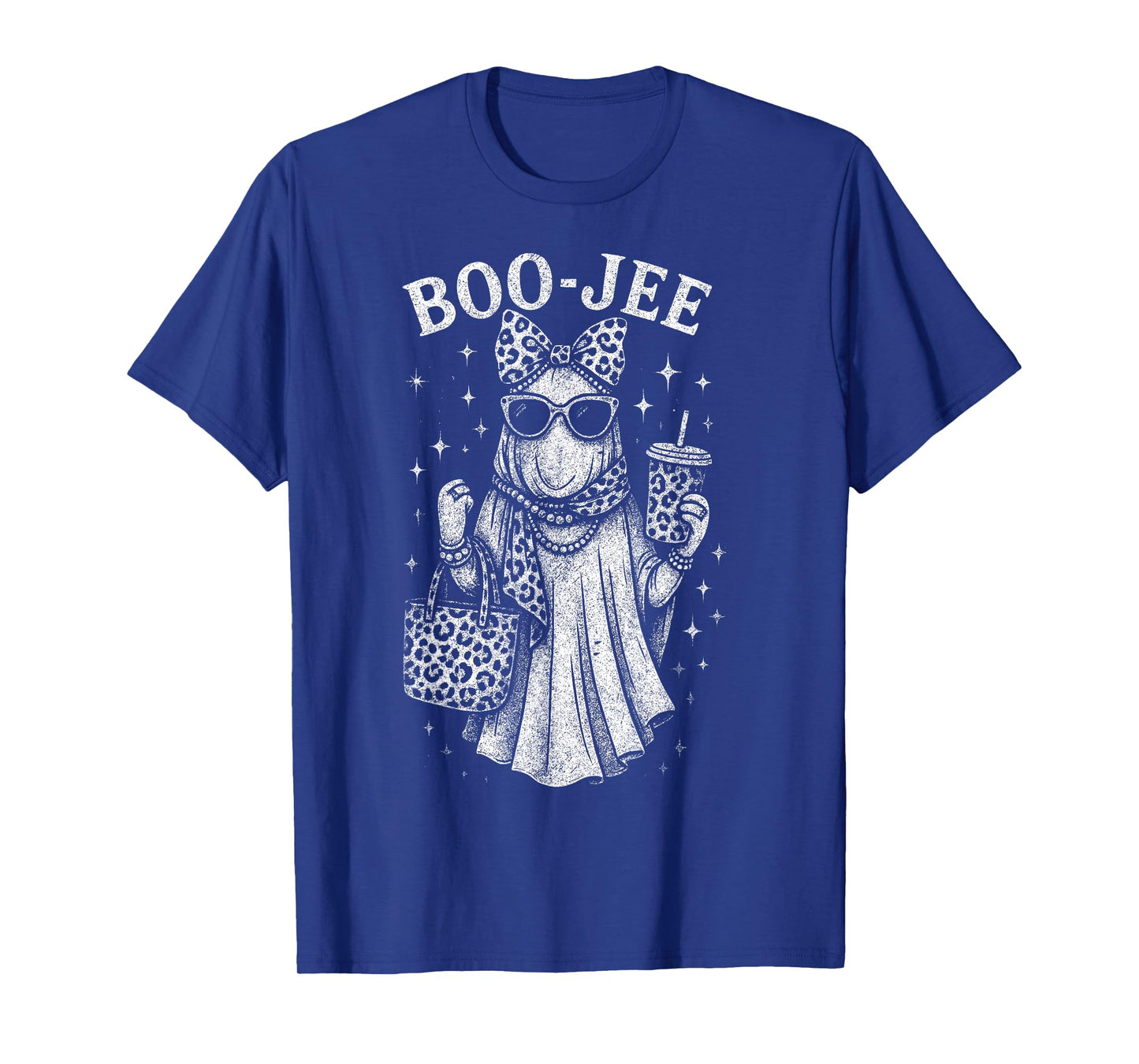 Retro Leopard Boo JEE Ghost Coffee Halloween Costumes Womens T-Shirt