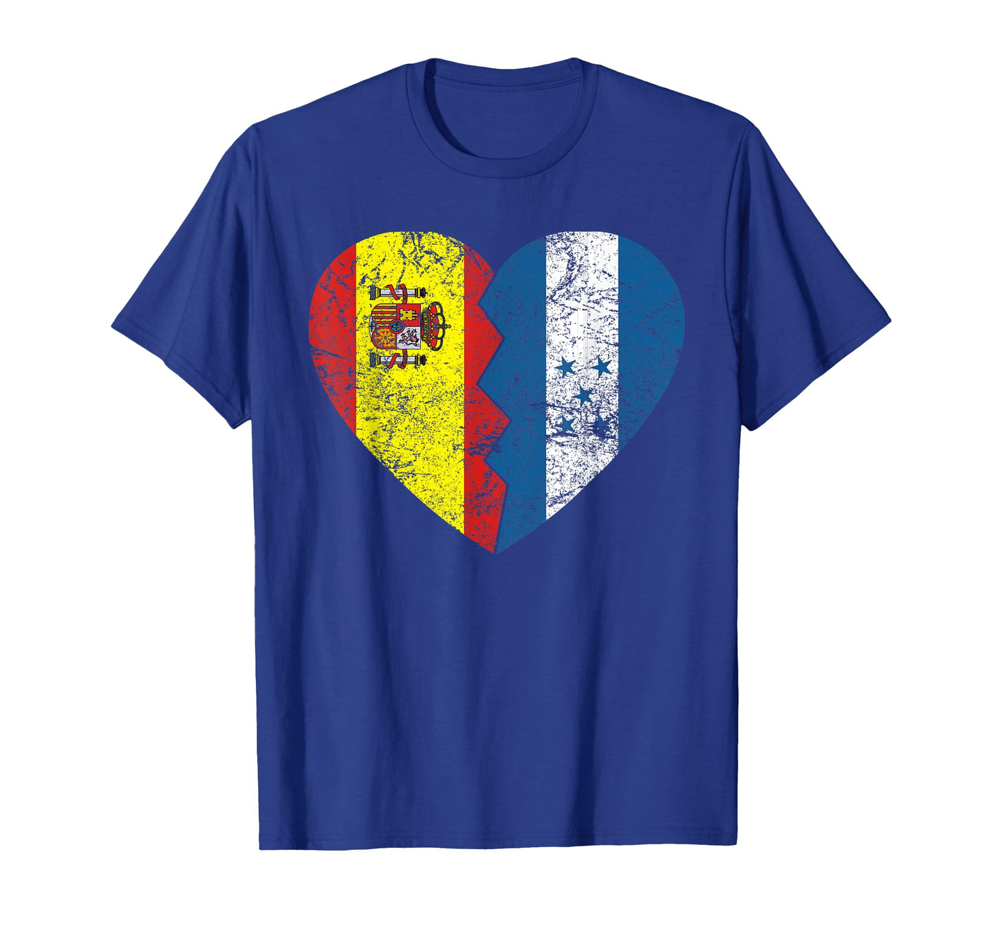 Spanish Honduran Flags Heart | Honduras Spain Roots Vintage T-Shirt