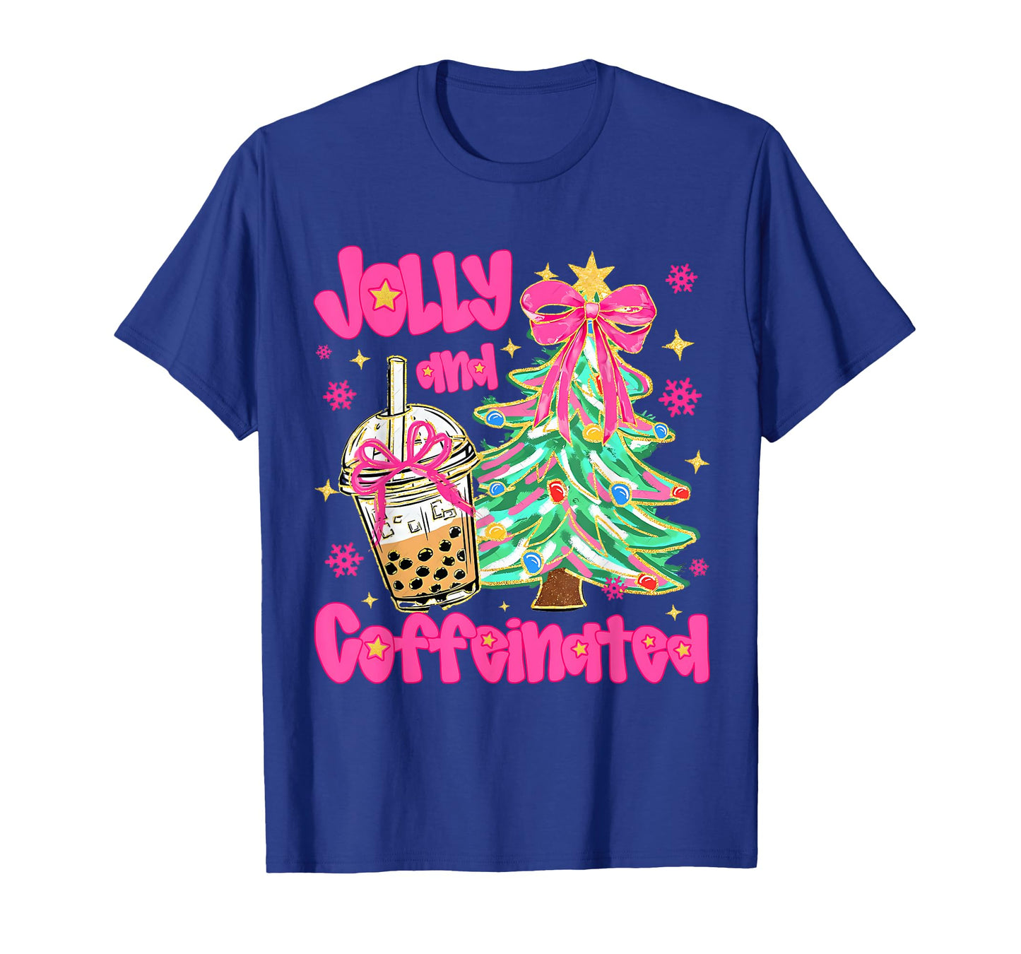 Jolly & Caffeinated Coffee Coquette Bow Xmas Tree Christmas T-Shirt
