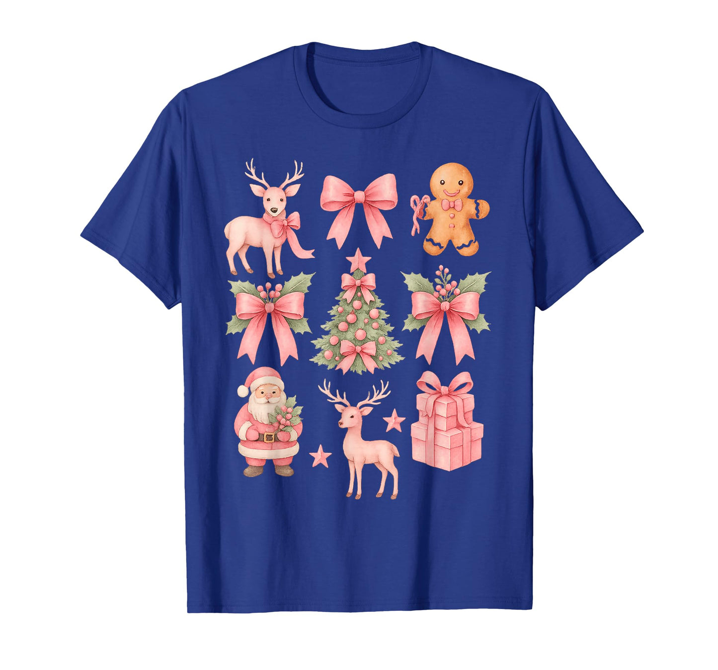 Preppy Coquette Bow Pink Christmas Tree Santa Gingerbread T-Shirt