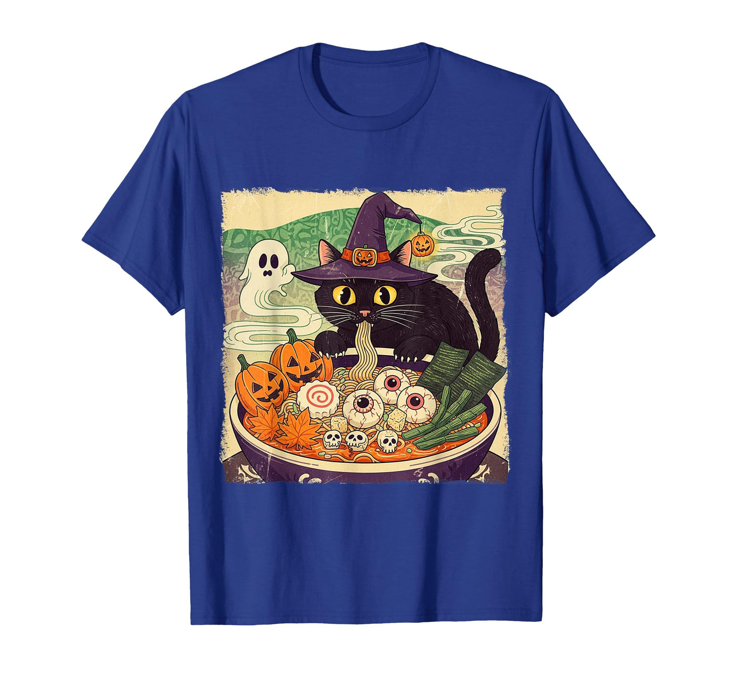 Vintage Spooky Ramen Witch Cat Retro Japanese Halloween T-Shirt