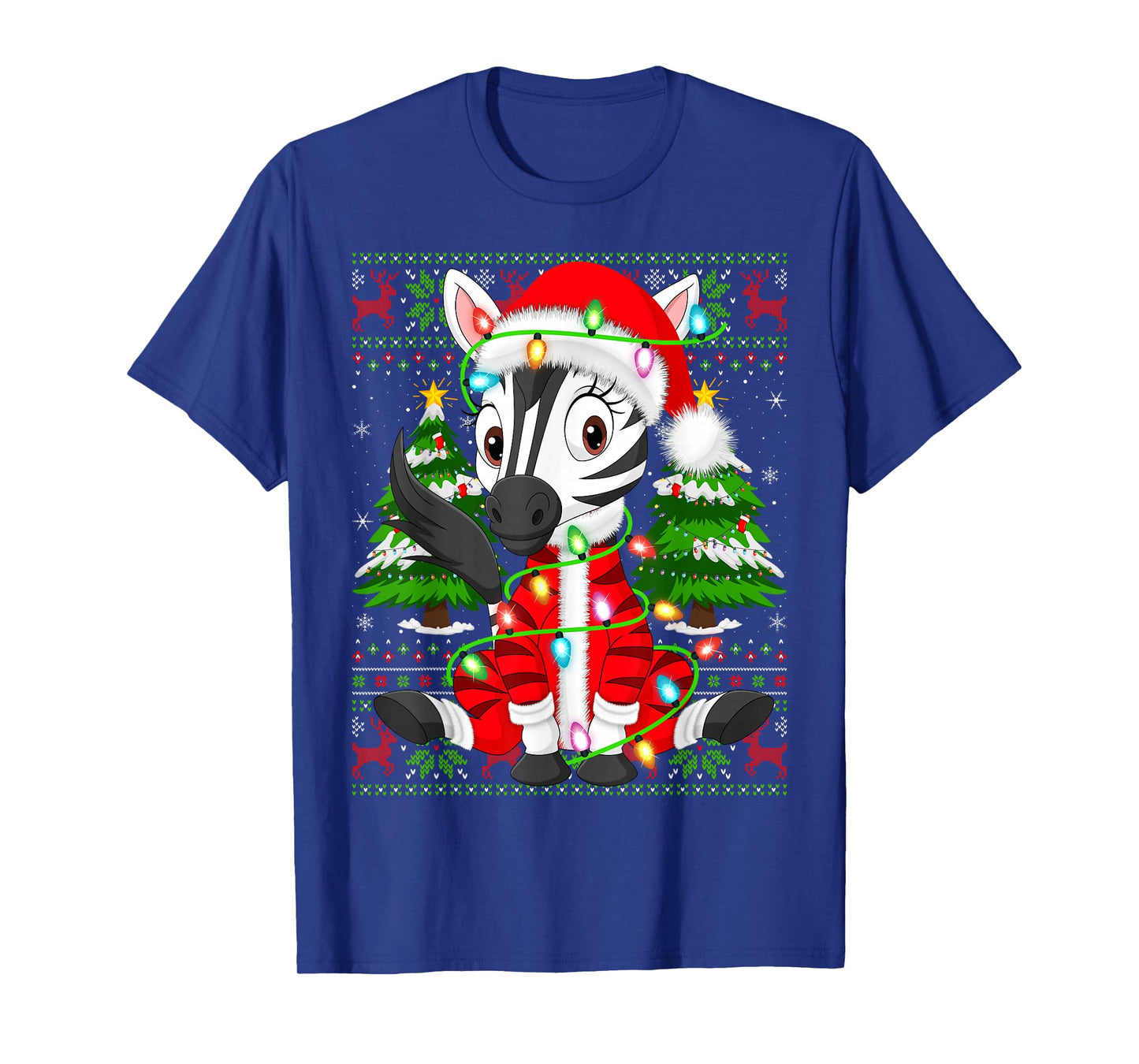 Zebra Christmas Lights Santa Costume Ugly Xmas Sweaters T-Shirt