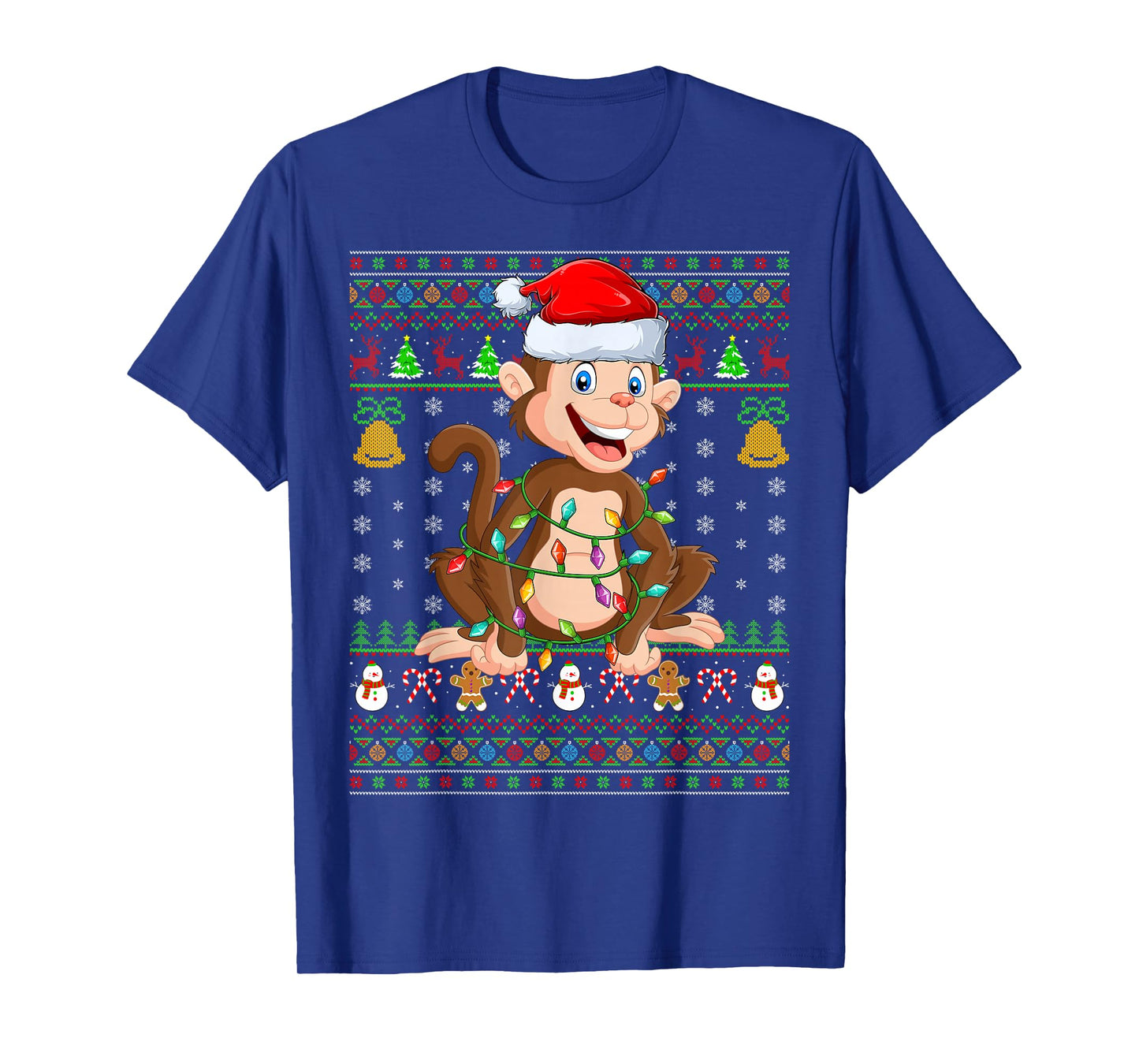 Monkey Christmas Lights Funny Monkey Ugly Sweaters Xmas T-Shirt