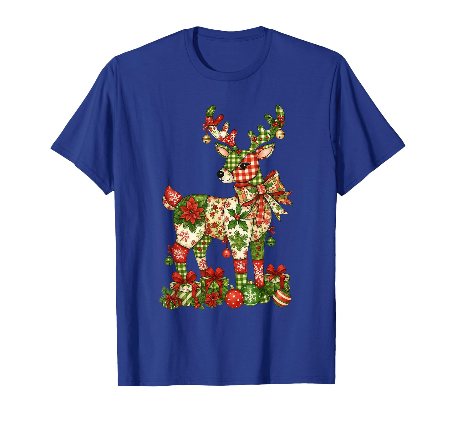 Christmas Patchwork, Reindeer Xmas, Christmas Santa Reindeer T-Shirt