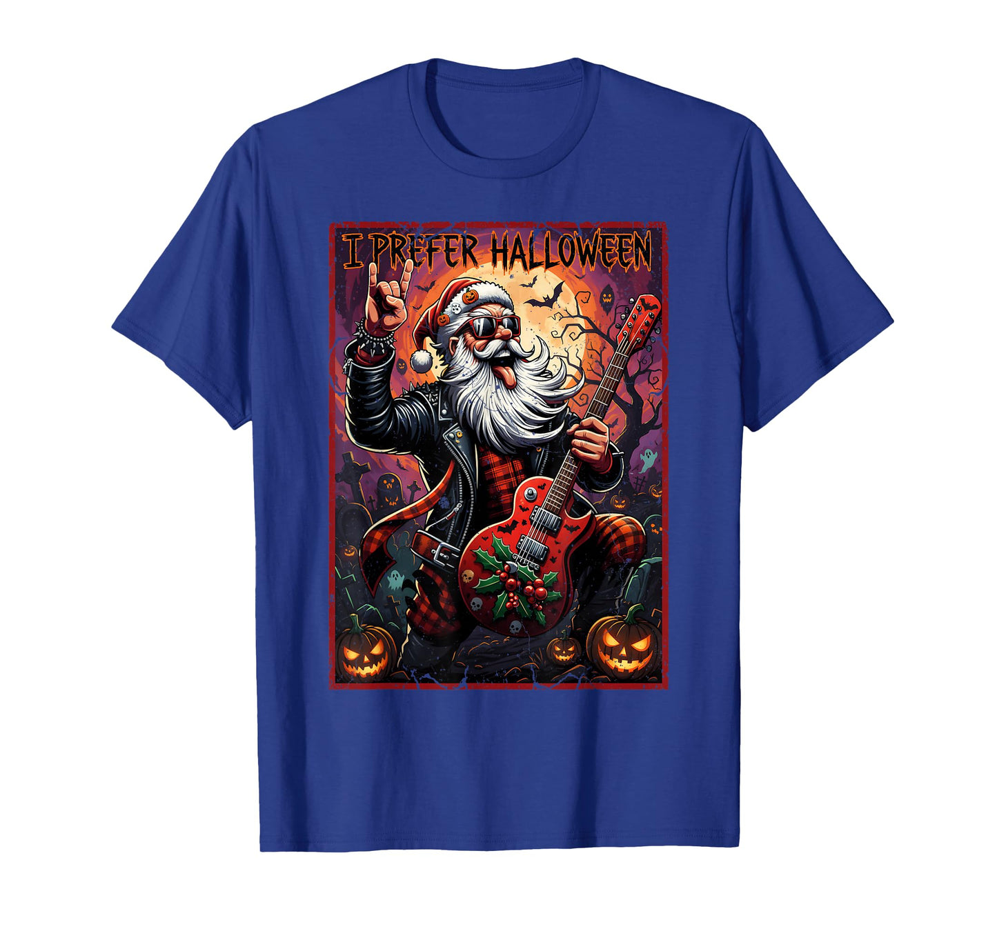 Rock Guitar Player Santa I Prefer Halloween Funny Christmas T-Shirt