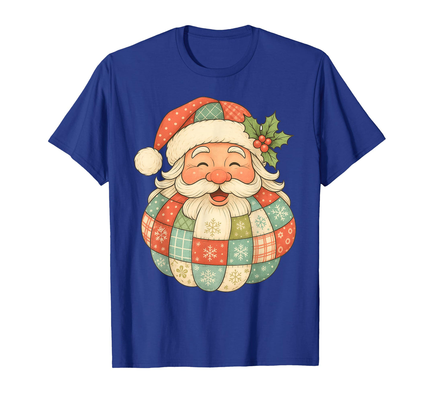 Vintage Christmas Santa Claus Patchwork Art Face T-Shirt