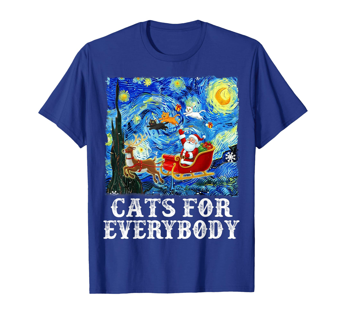 Cats for Everybody Santa Cat Xmas Starry Night Christmas T-Shirt