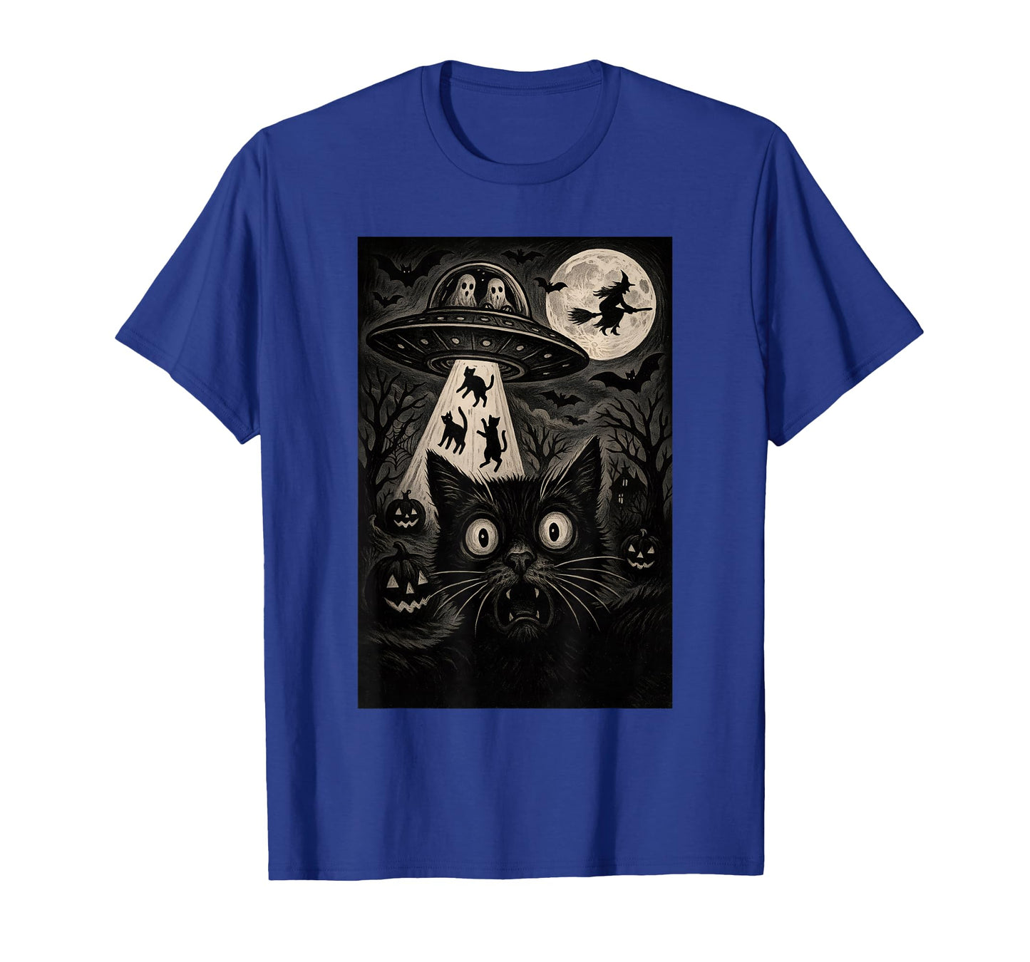 Halloween Cat Selfie Spooky Alien Abduction Cats UFO Flying T-Shirt