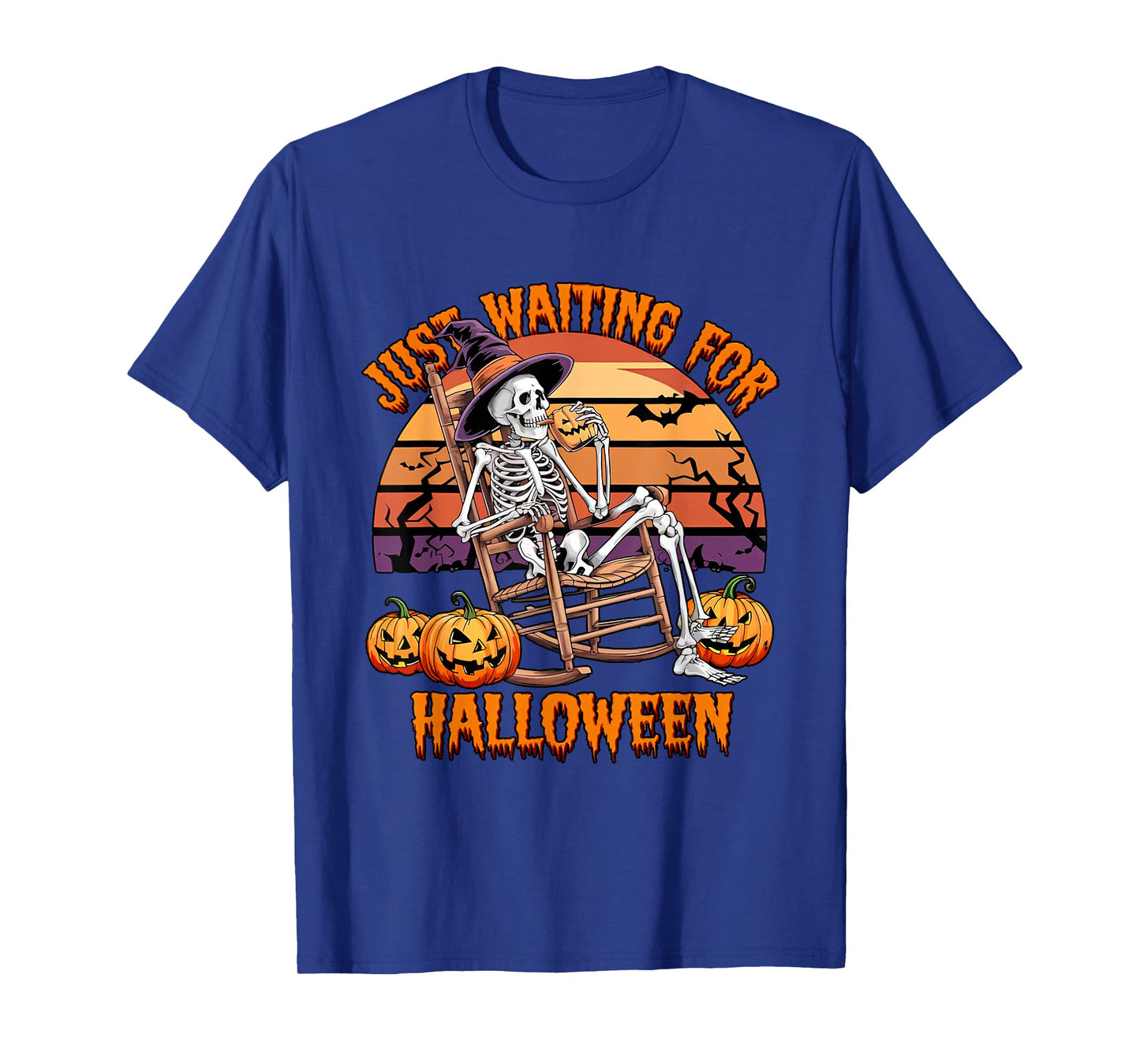 Funny Just Waiting for Halloween Pumpkin Skeleton Witch Meme T-Shirt