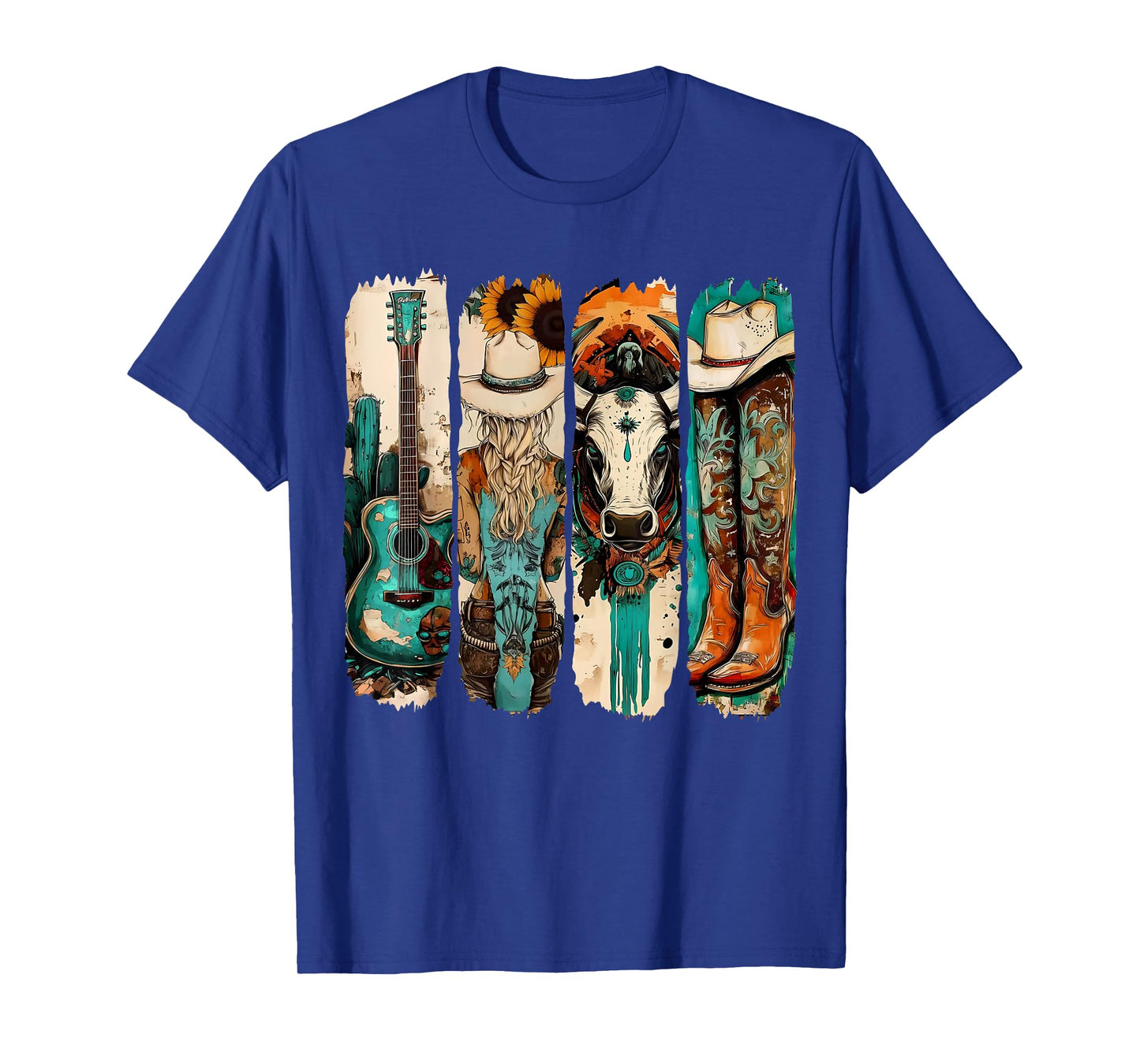 Western Cowgirl Vintage Cowboy Boots Western Turquoise T-Shirt