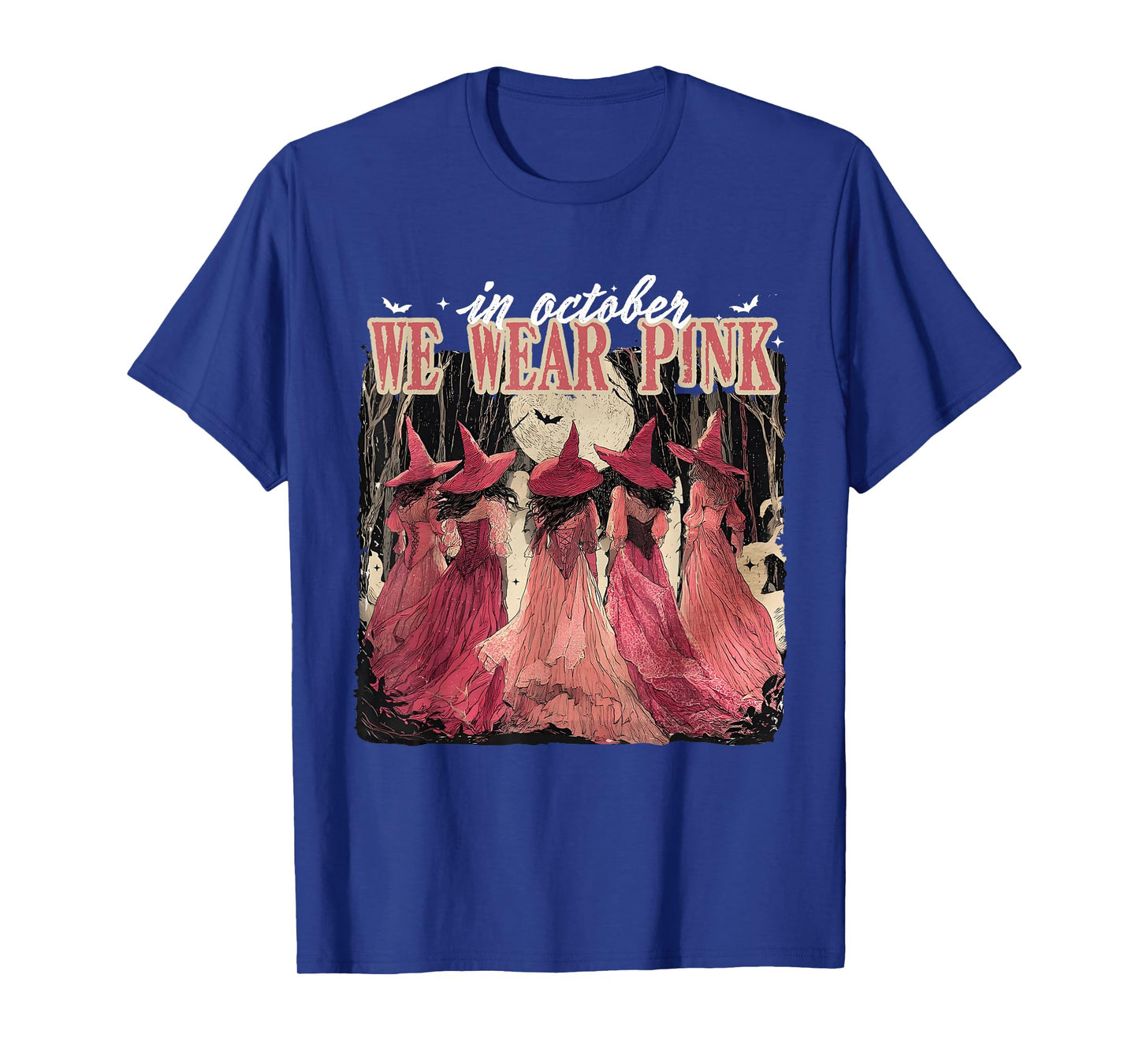 in October We Wear Pink Breast Cancer Witch for Women T-Shirt