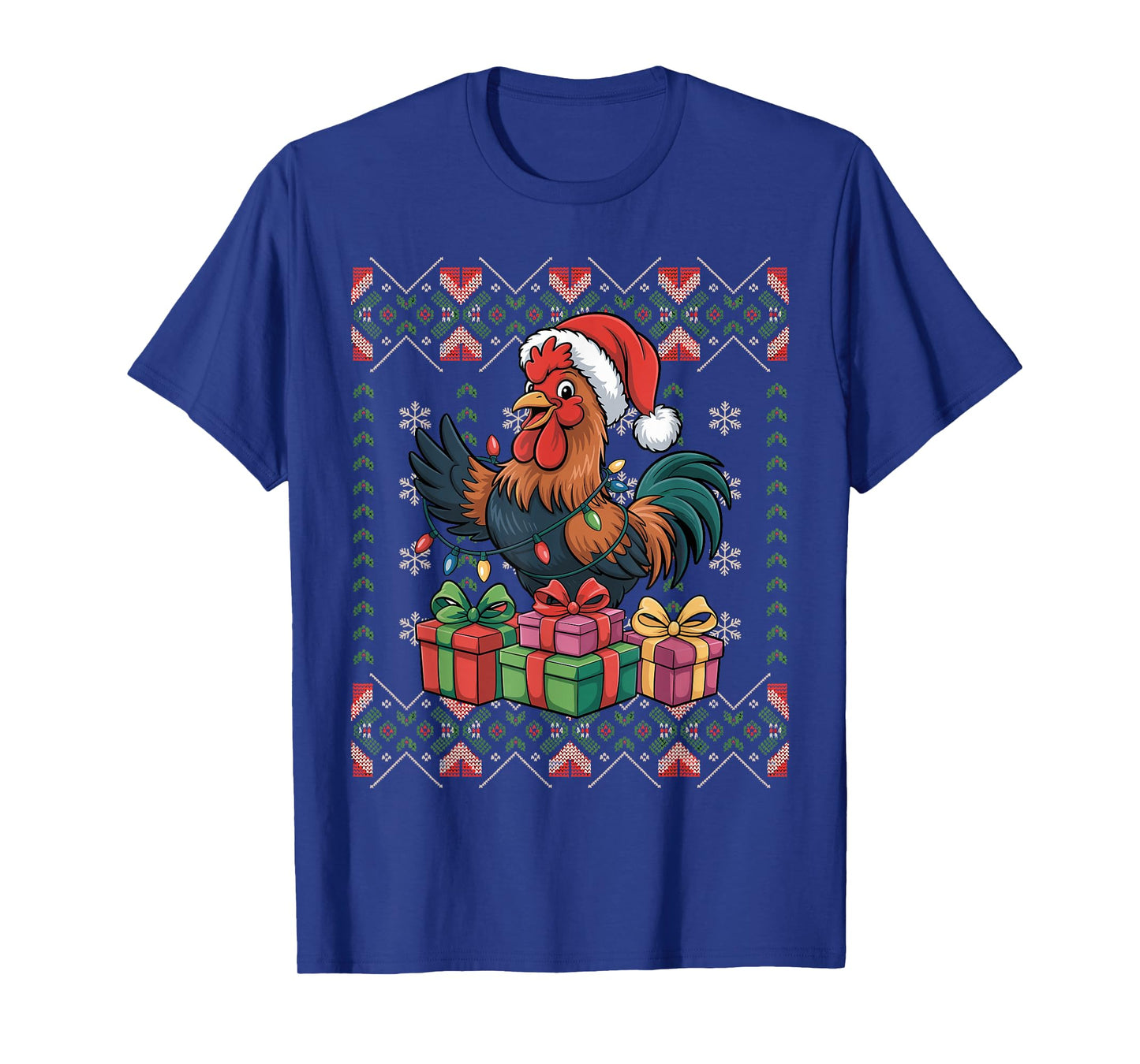 Santa Rooster Christmas Ugly Sweater Funny Holiday Pajamas T-Shirt