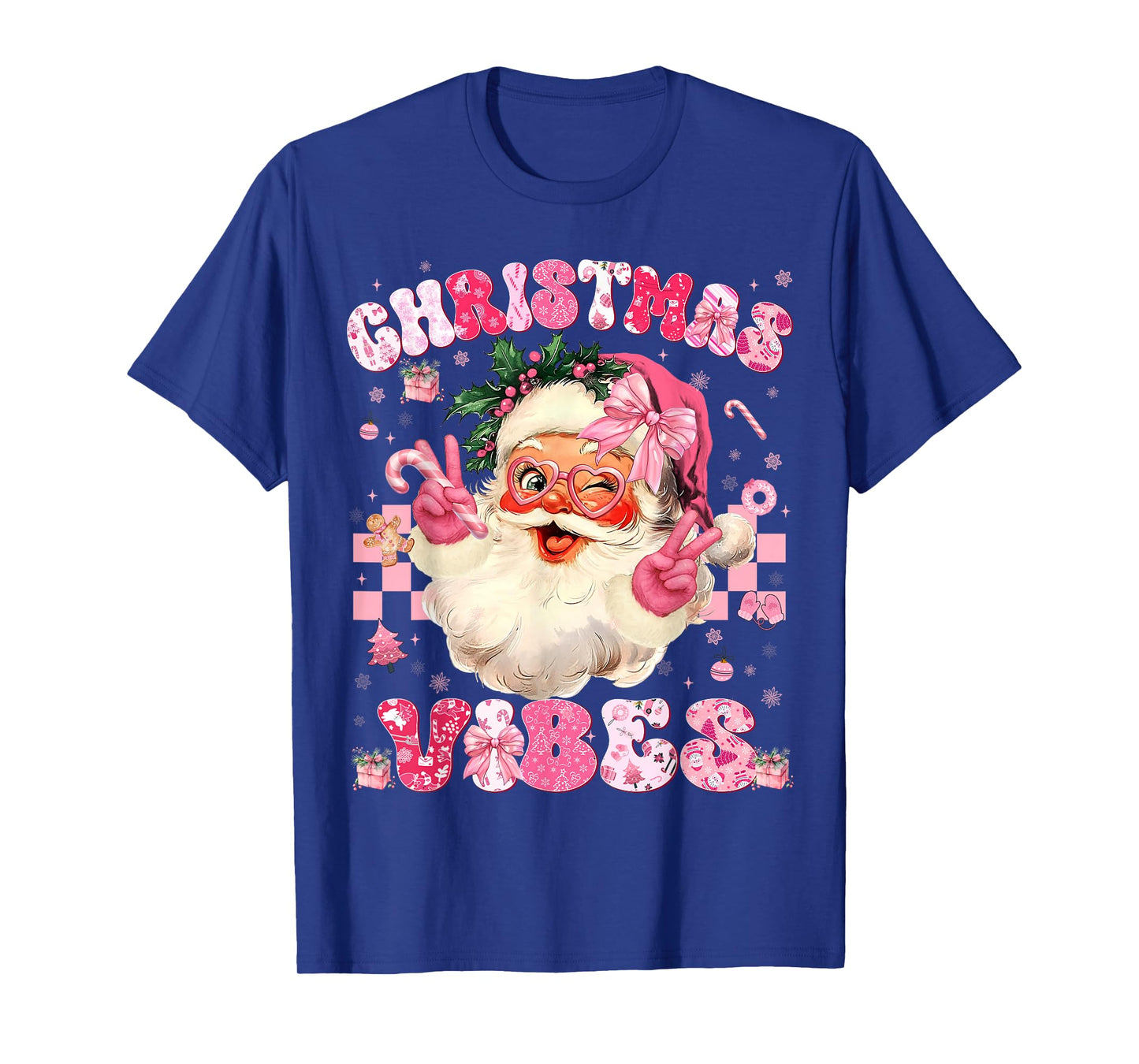 Christmas Vibe Cute Pink Santa Christmas Xmas Women Girl T-Shirt