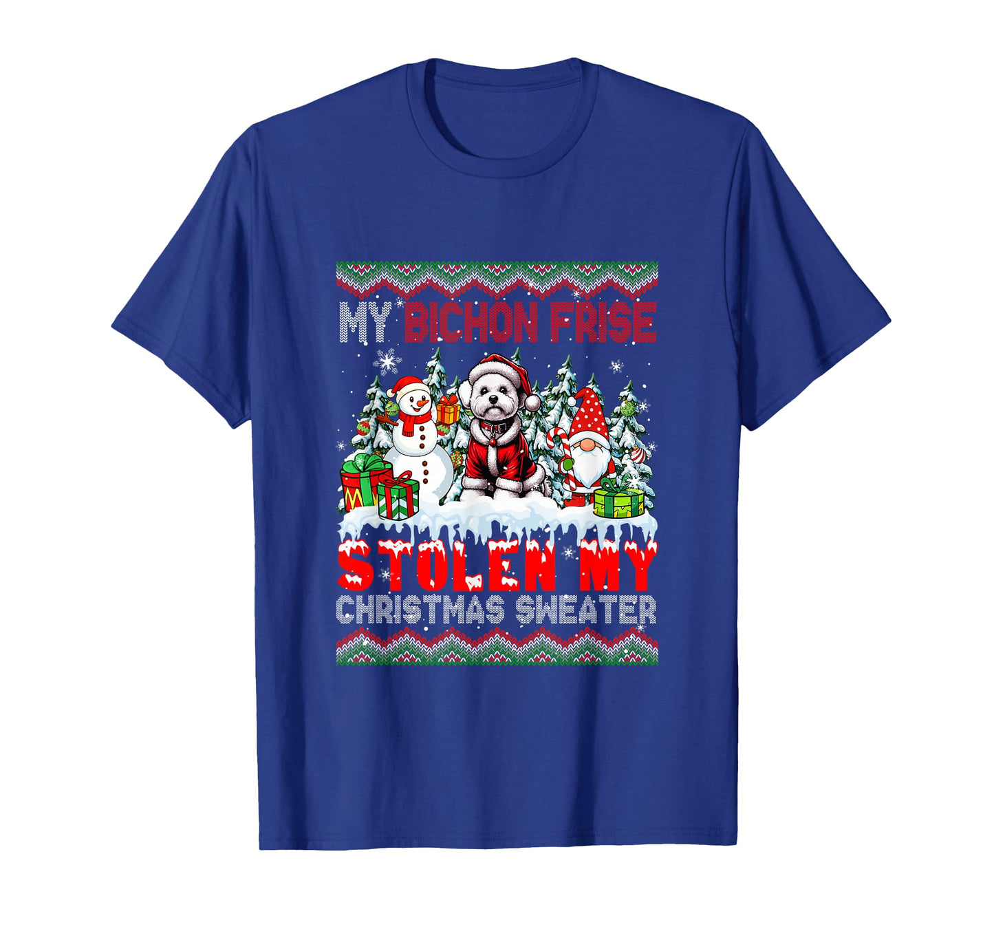 My Bichon Frise Stolen My Christmas Sweater Santa Dog Gnome T-Shirt