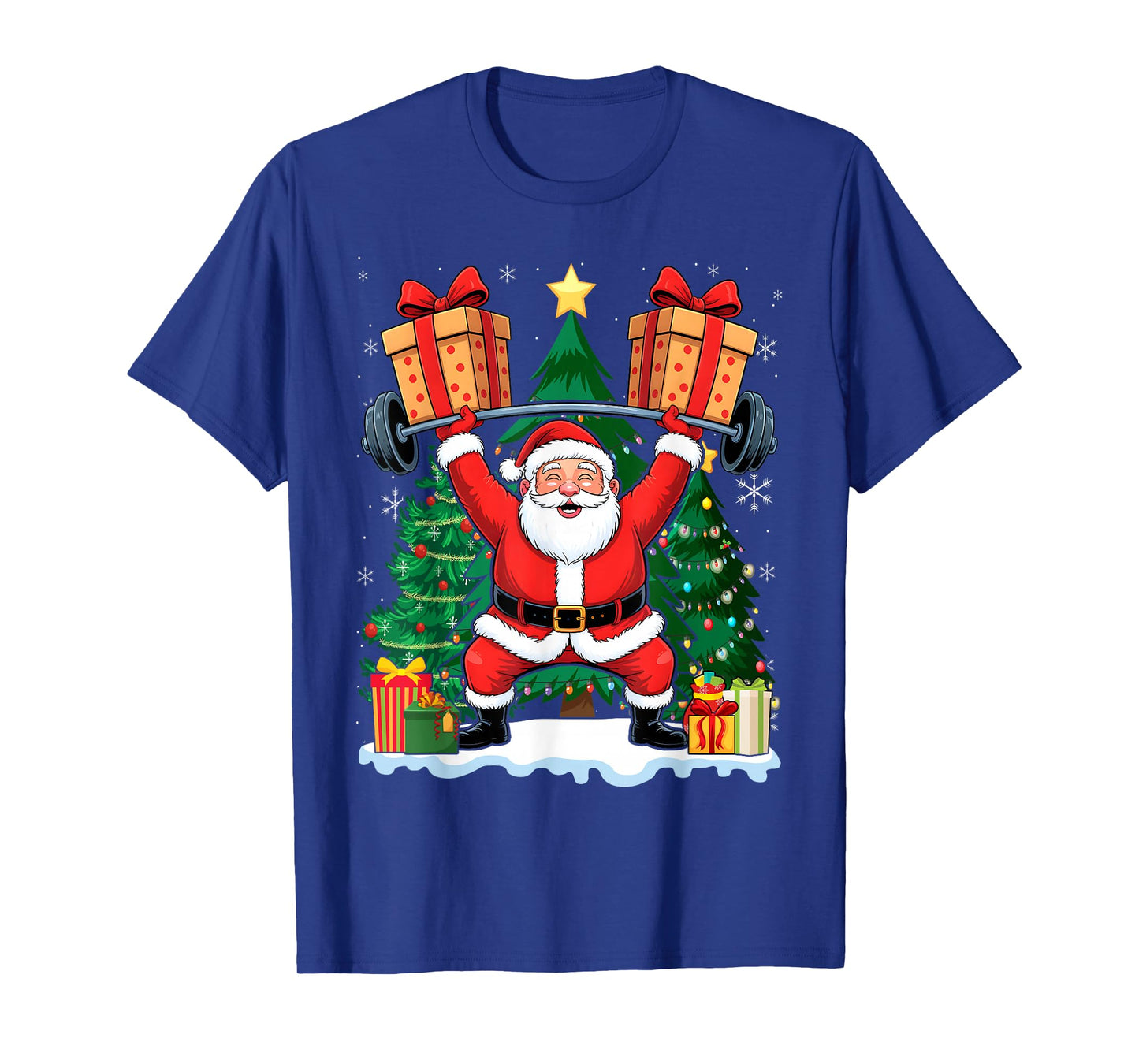 Santa Weight Lifting Christmas Exercise Gym T-Shirt