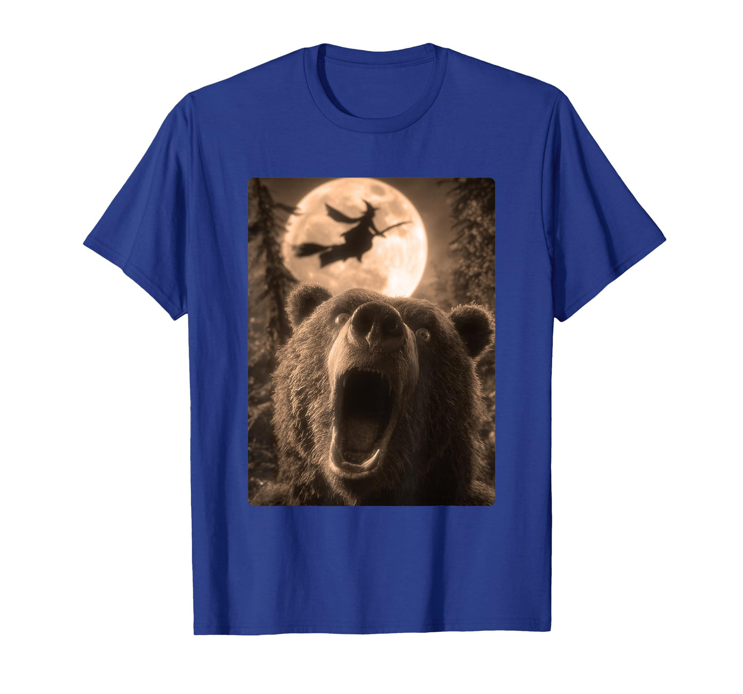 Funny Bear Selfie Full Moon Flying Witch Forest Halloween T-Shirt