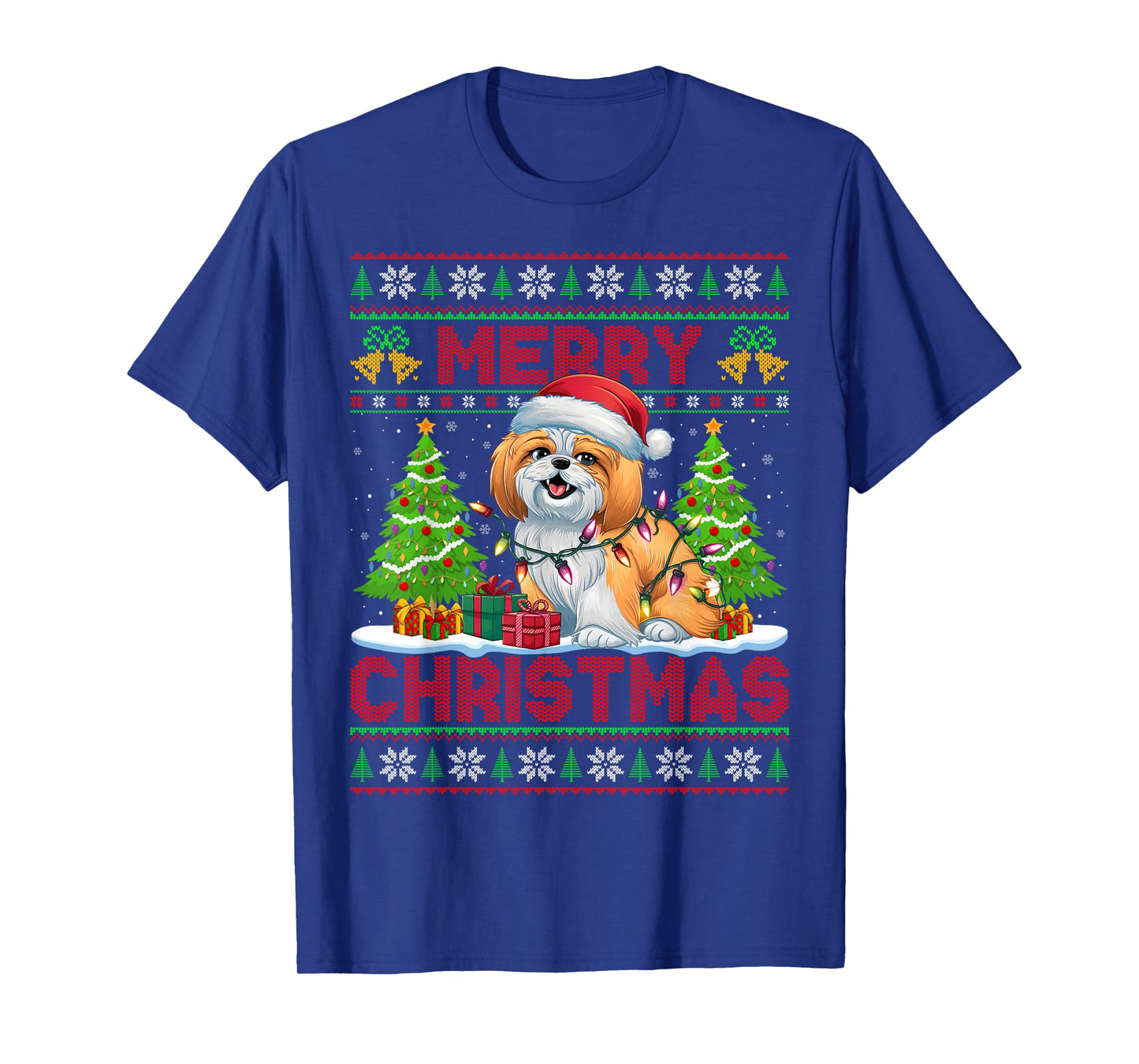 Shih Tzu Ugly Christmas Sweaters Funny Pet Dog Lights Xmas T-Shirt