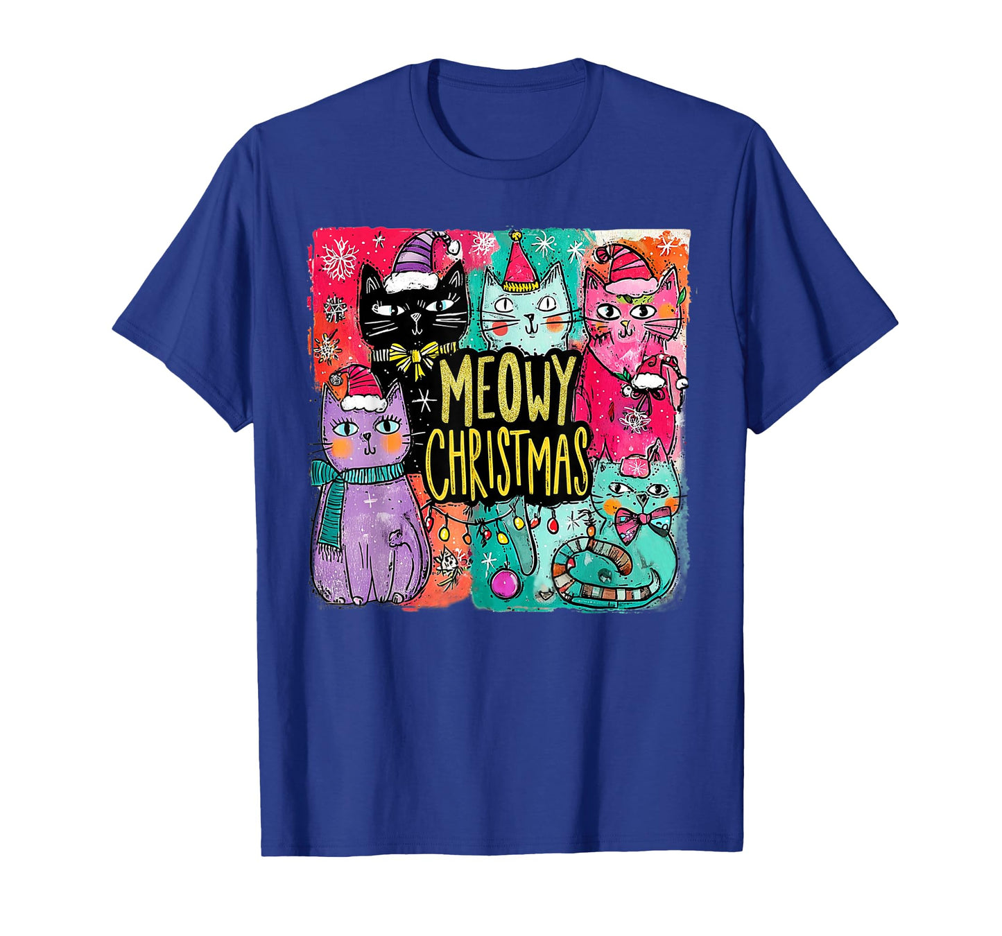 Preppy Meowy Christmas Cute Cats with Santa Claus Hat T-Shirt