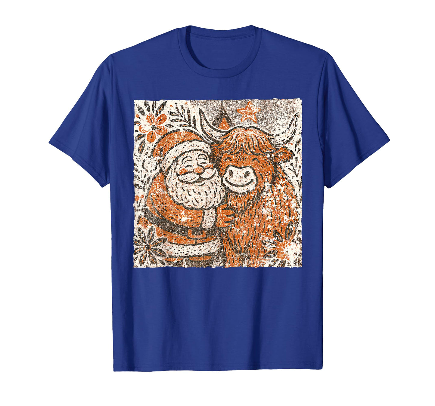 Christmas Xmas Vibes Western Vintage Santa & Highland Cow T-Shirt