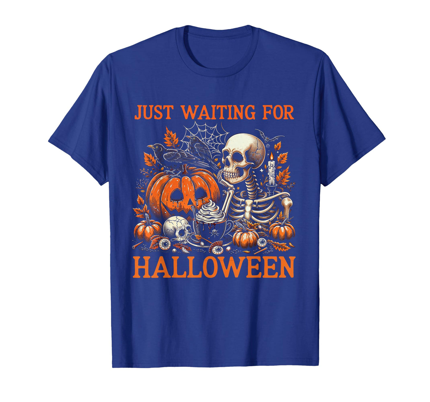 Just Waiting for Halloween Skeleton Haunted Coffee Lover T-Shirt