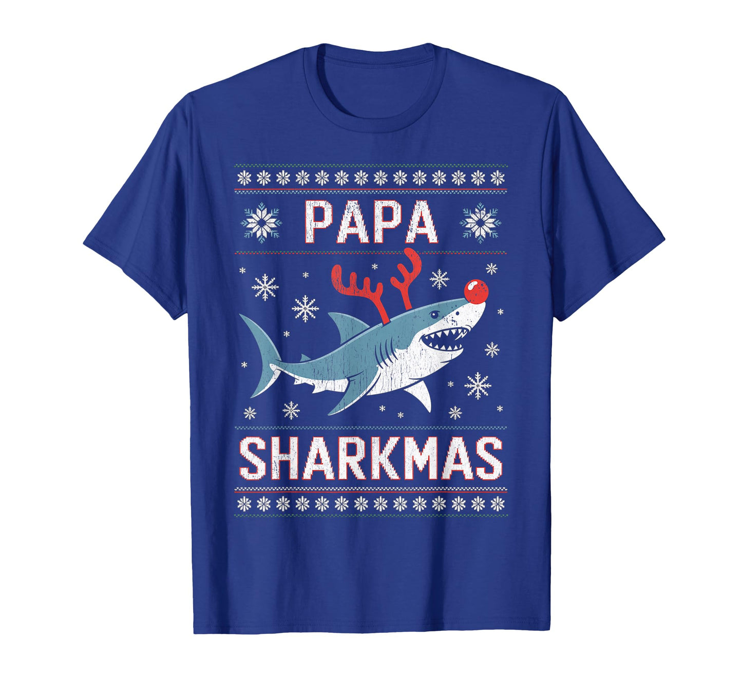 Papa Sharkmas Funny Shark Santa Hat Ugly Christmas Sweater T-Shirt