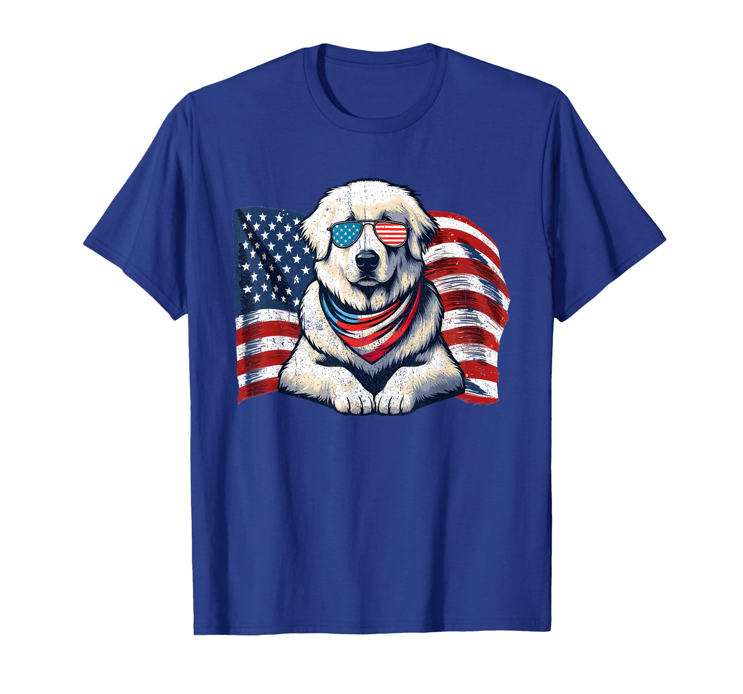 Great Pyrenees Dogs USA Flag Sunglasses Patriotic Vintage T-Shirt