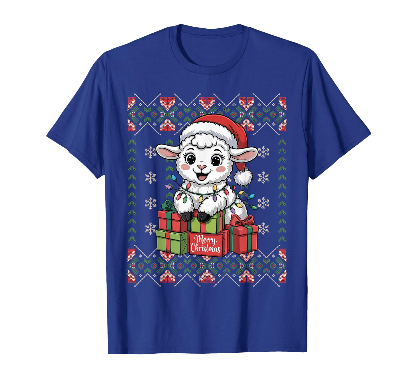 Santa Lamb Christmas Ugly Sweater Funny Holiday Pajamas T-Shirt