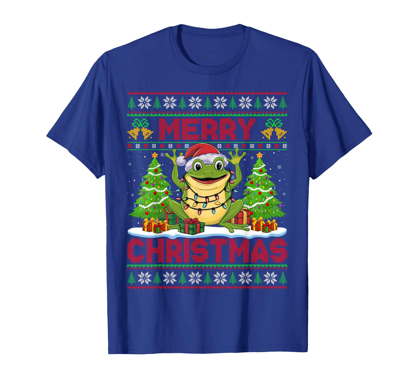 Frog Ugly Christmas Sweaters Funny Santa Hat Lights Xmas T-Shirt