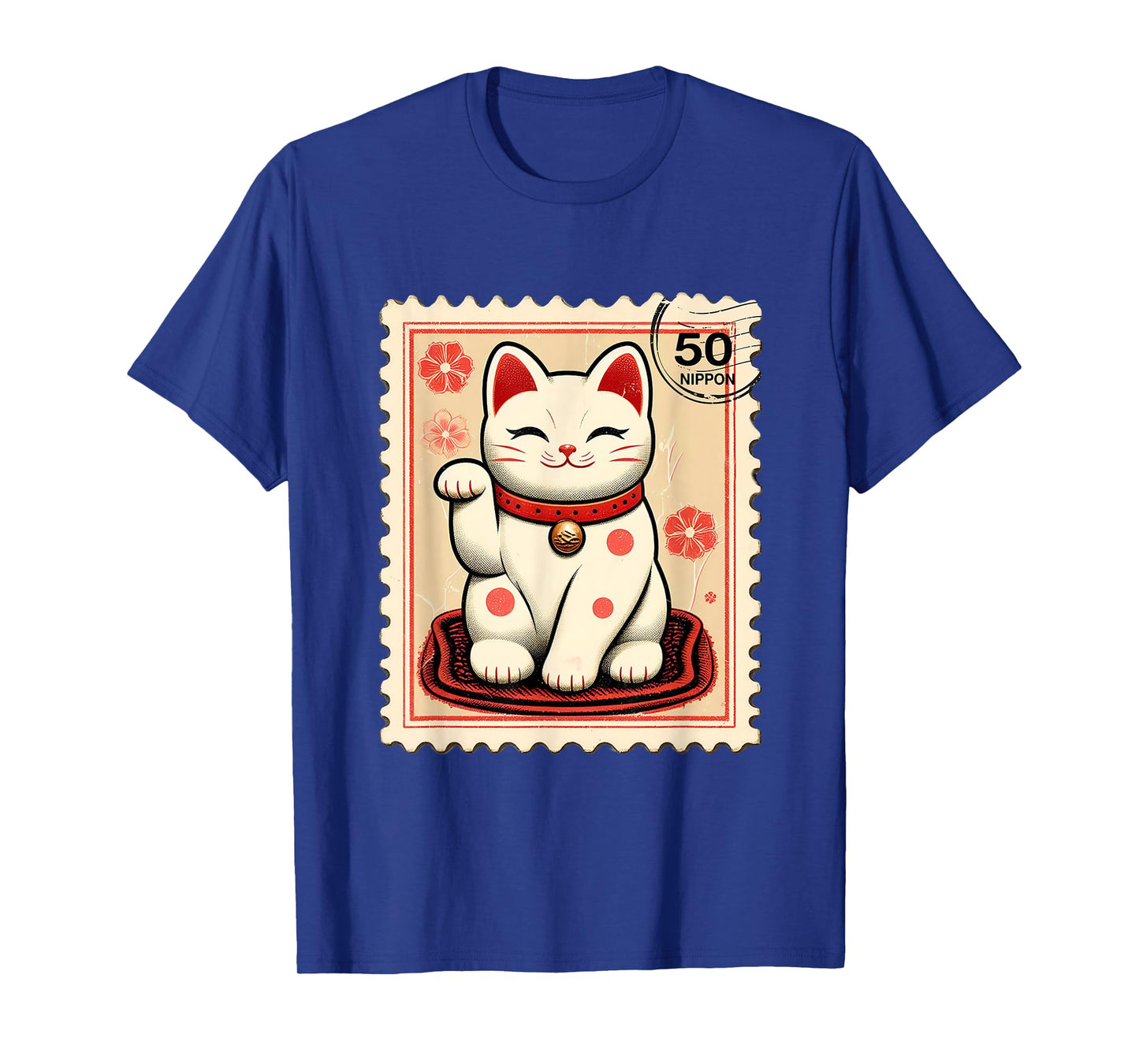Maneki Neko Japanese Kawaii Lucky Cat Stamp Retro Aesthetic T-Shirt