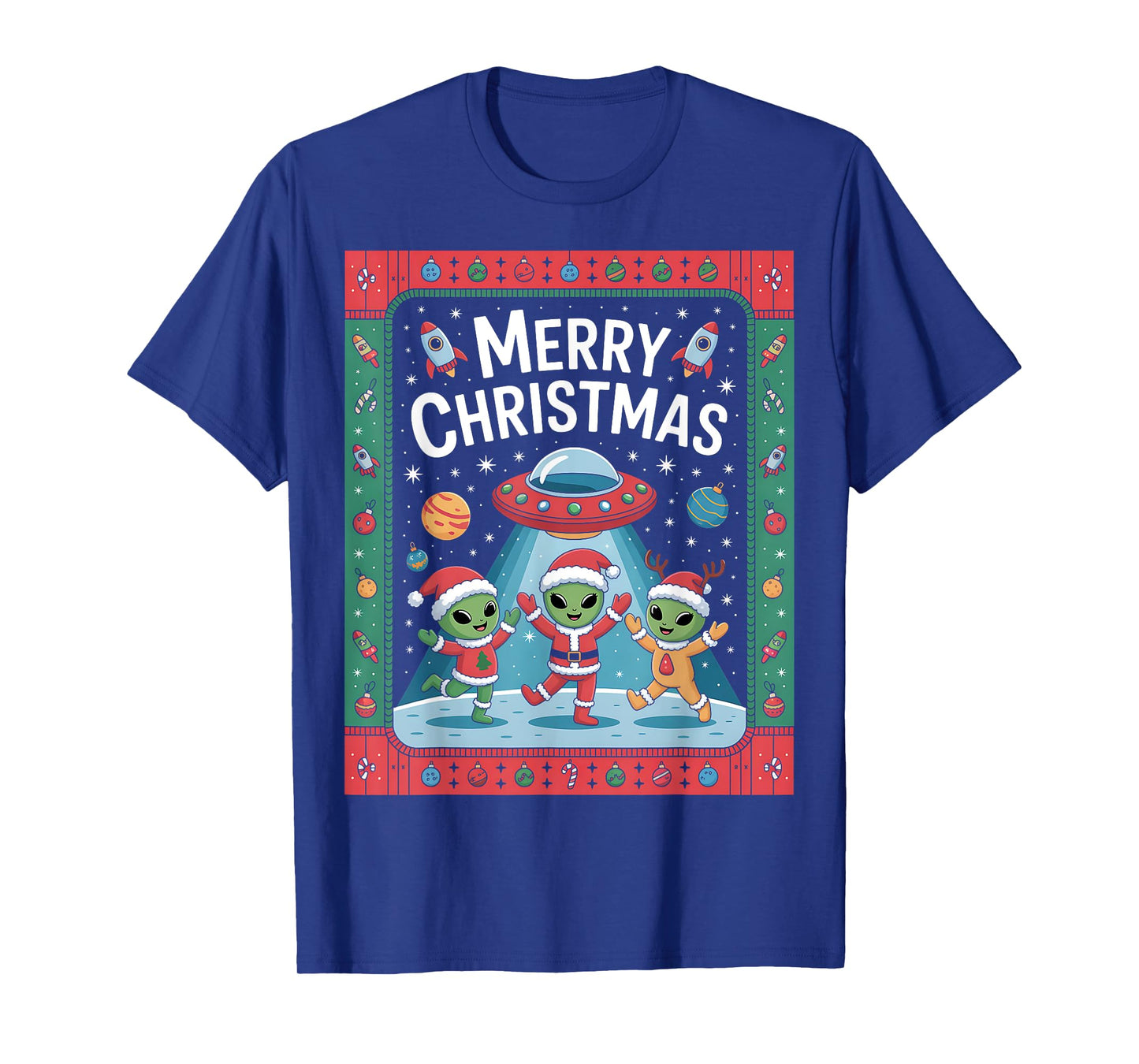 Funny Alien Trio Merry Ugly Christmas Santa Hat Gifts Xmas T-Shirt
