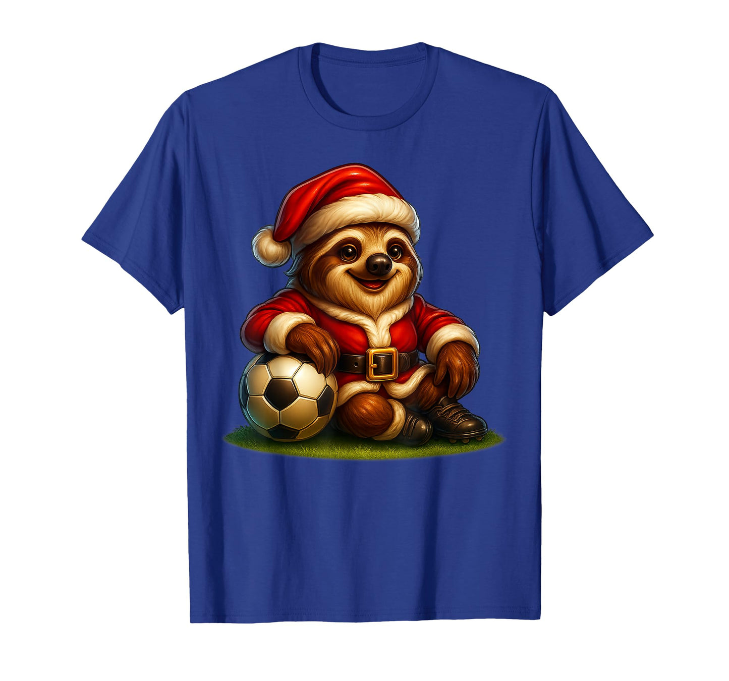 Sloth Christmas Tee Santa Playing Soccer Funny Xmas Football T-Shirt