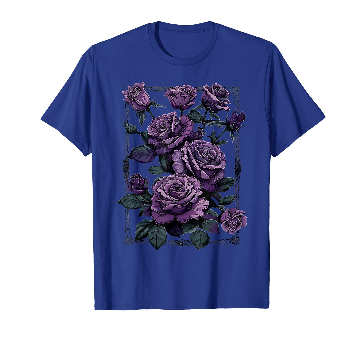 Vintage Purple Roses Flower Gothic Gardening Aesthetic Women T-Shirt