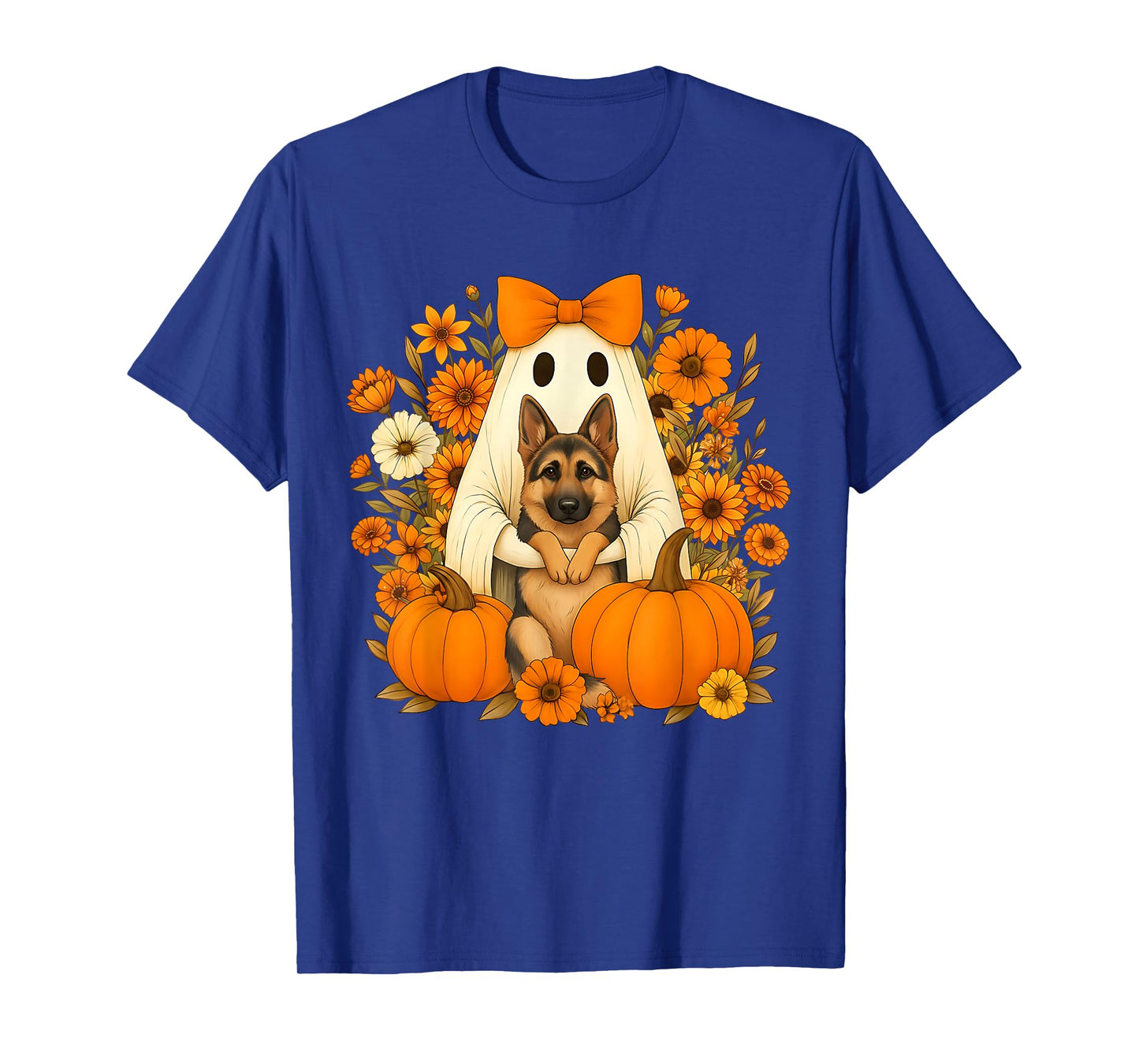Funny Halloween Ghost Holding German Shepherd Dog Lovers T-Shirt