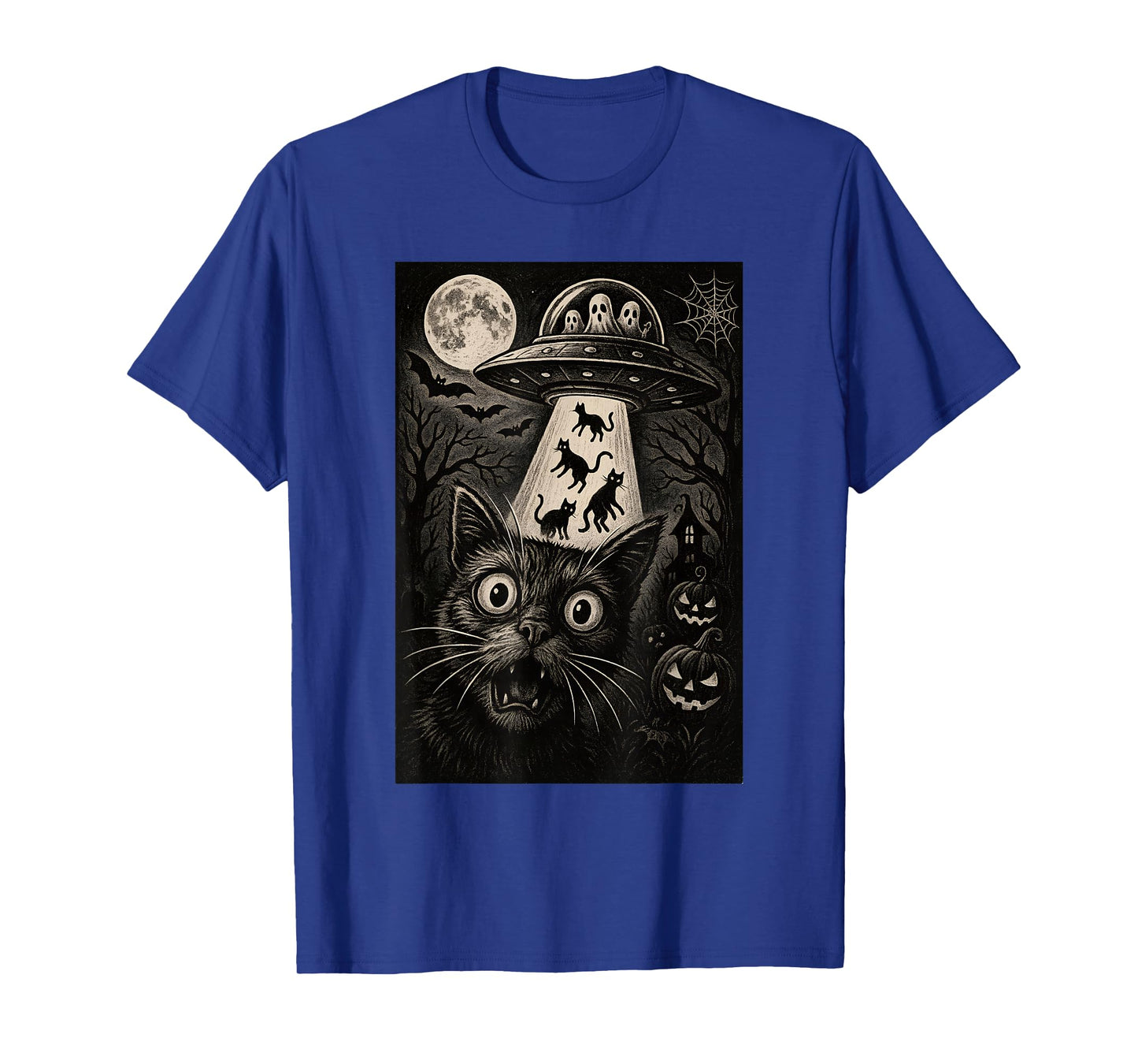 Halloween Cat Selfie Spooky Night Alien Abduction Cats UFO T-Shirt