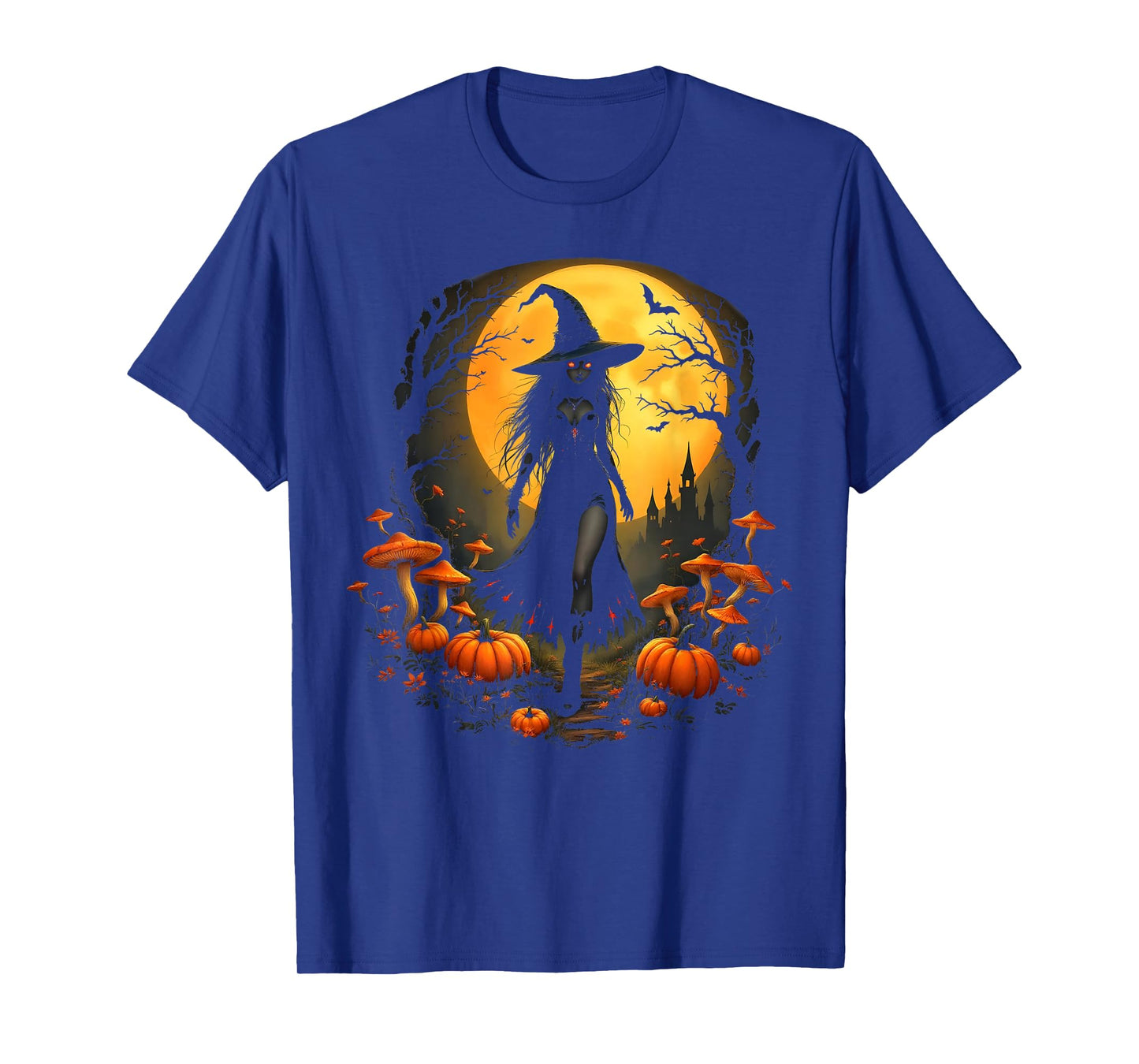 Scary Dark Witch Under a Creepy Full Moon Halloween Design T-Shirt