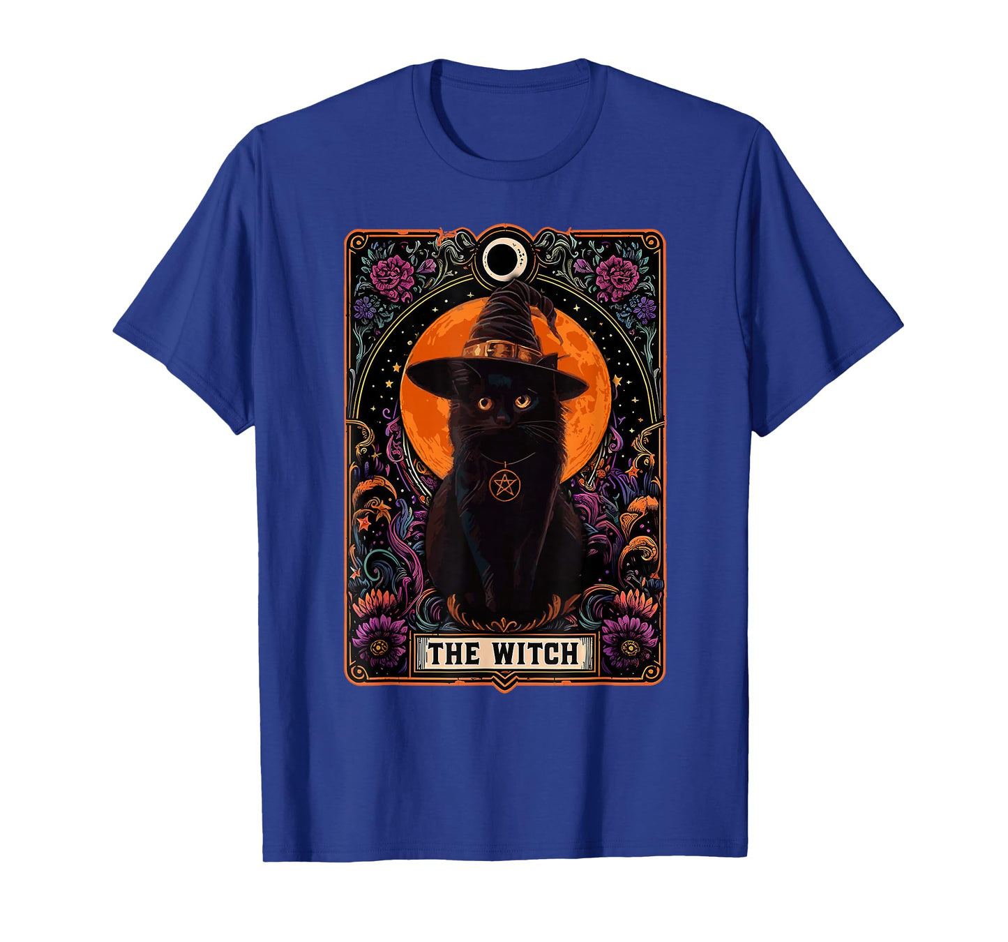 Witch Cat Tarot Card Halloween Vintage Gothic Cat Lover Mom T-Shirt